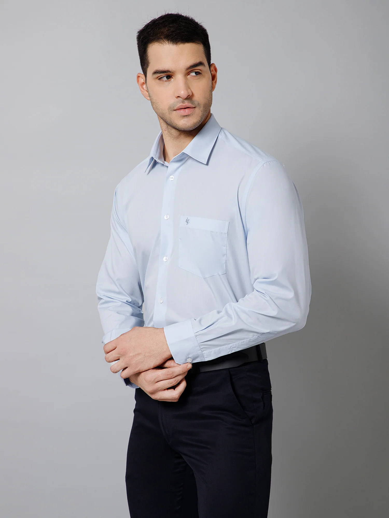 Men's Light Blue Formal Plain Full Sleeve Shirt - Image 2