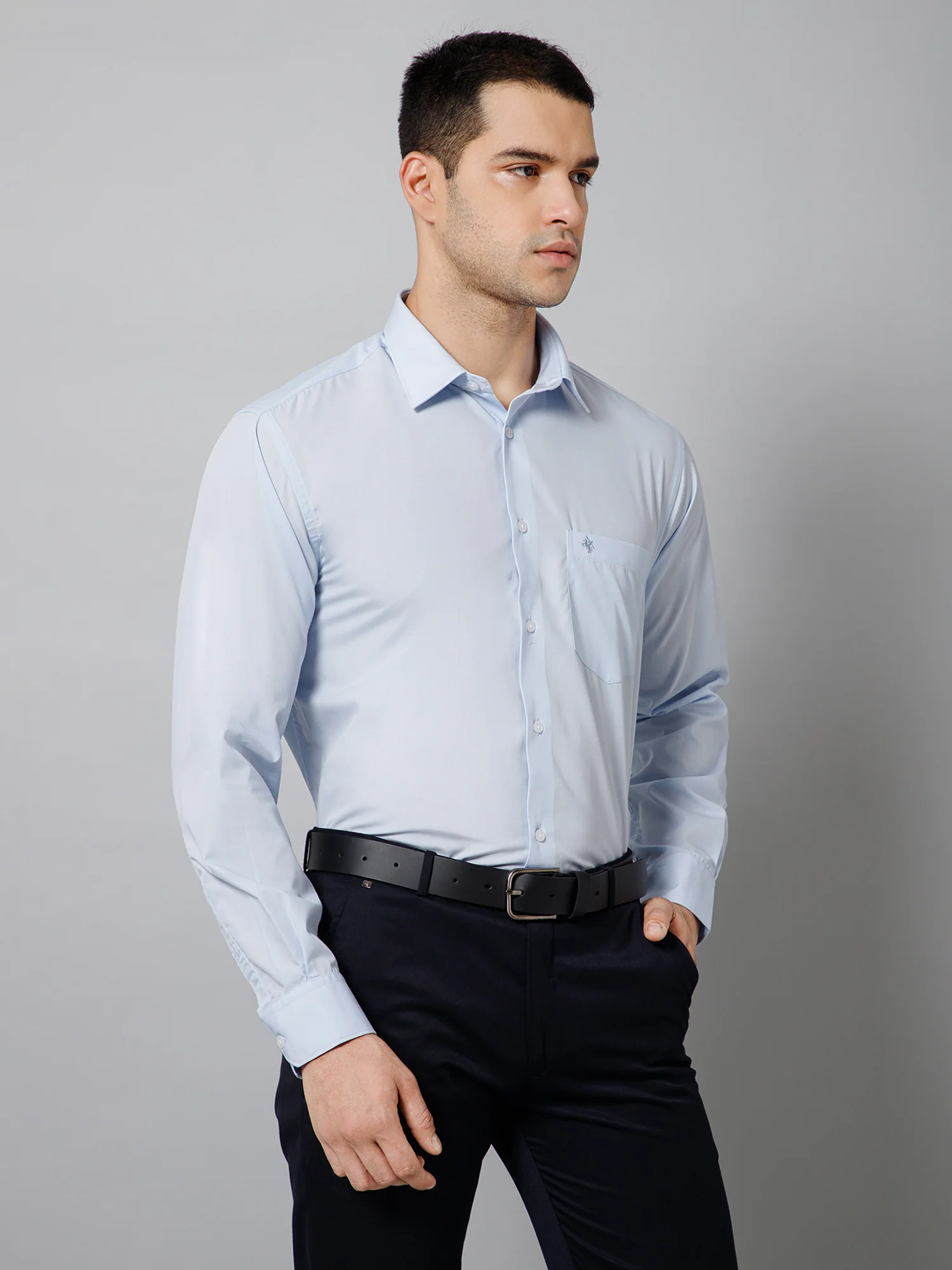 Men's Light Blue Formal Plain Full Sleeve Shirt - Image 3