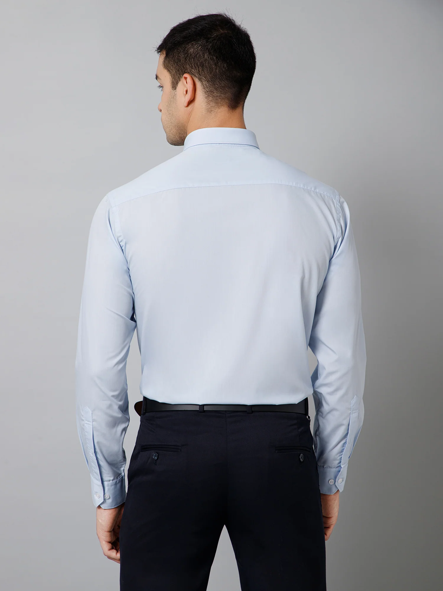 Men's Light Blue Formal Plain Full Sleeve Shirt - Image 4