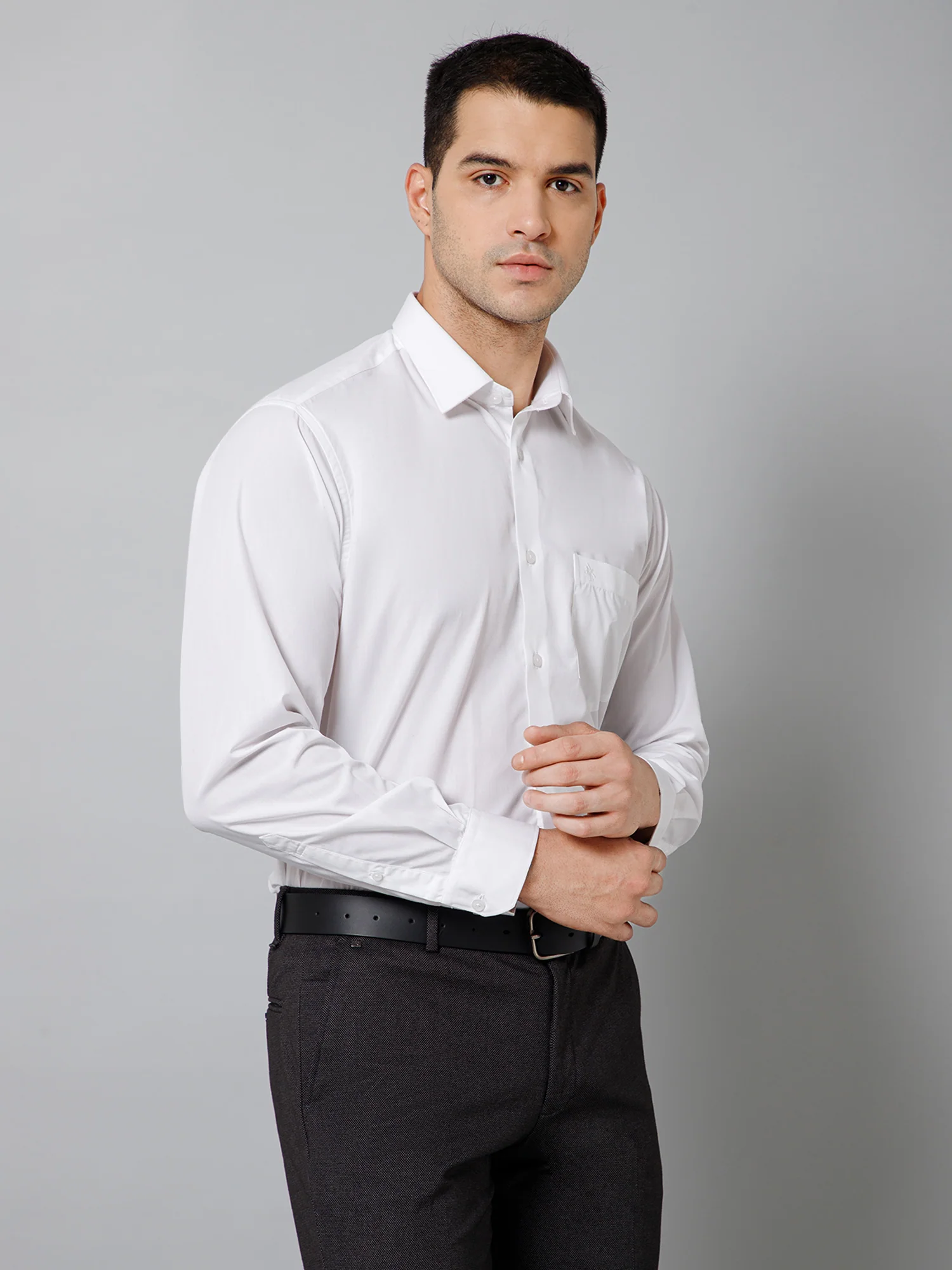 Men's White Formal Plain Full Sleeve Shirt - Image 3
