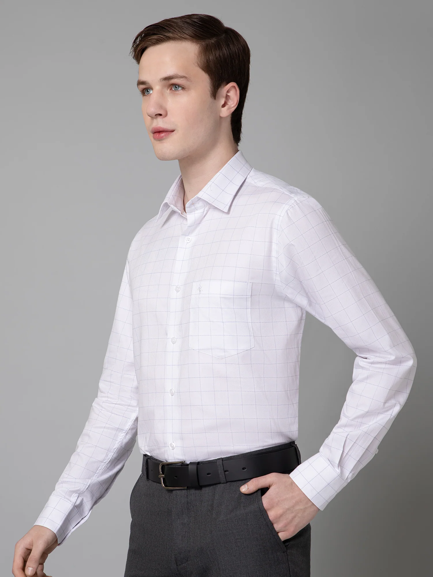 Men's White Formal Medium Checks Full Sleeve Shirt - Image 2