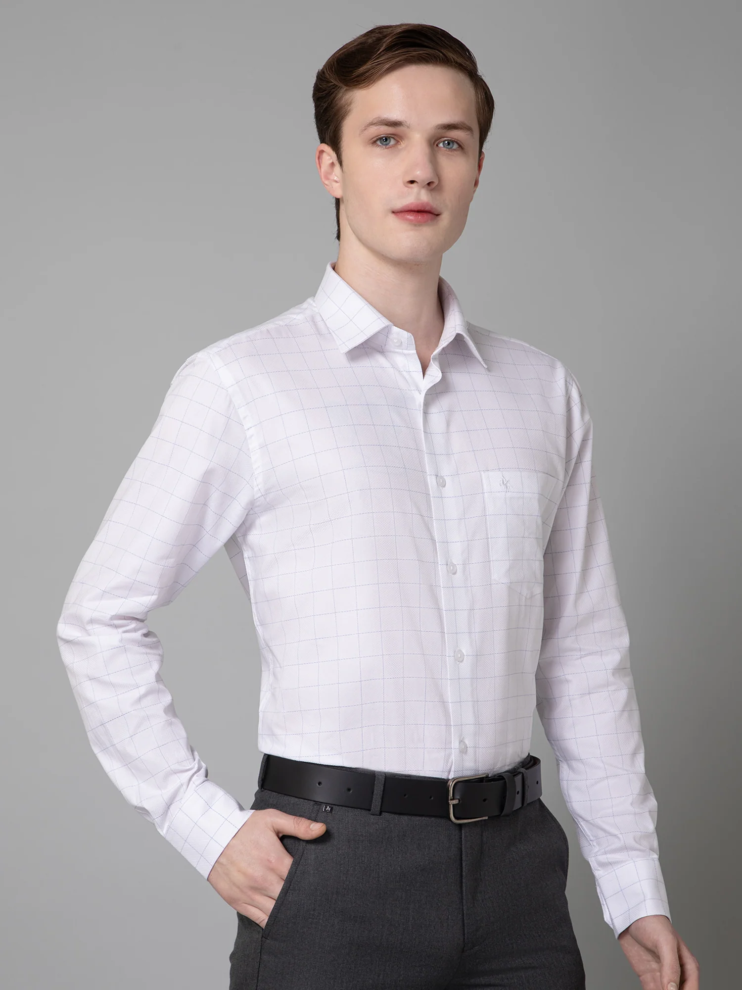 Men's White Formal Medium Checks Full Sleeve Shirt - Image 3