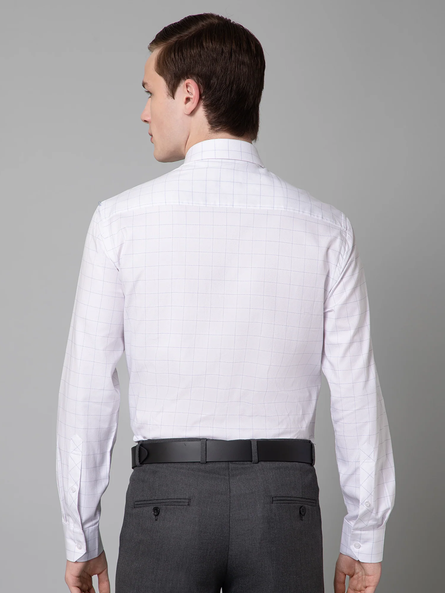 Men's White Formal Medium Checks Full Sleeve Shirt - Image 4