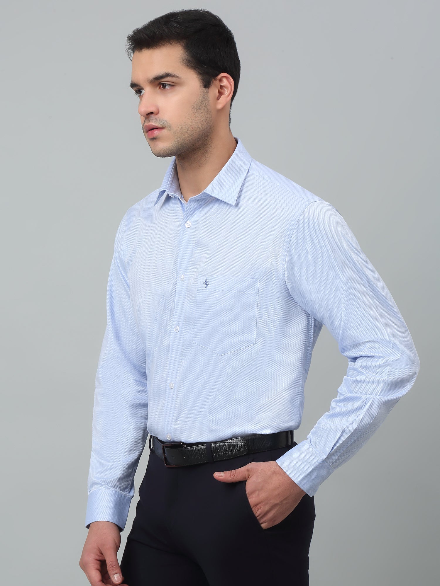 Men's Blue Formal Self Textured Full Sleeve Shirt - Image 2