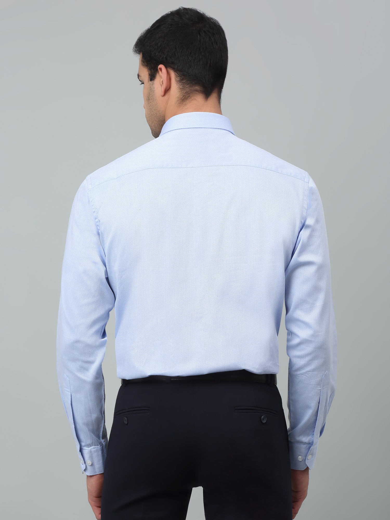 Men's Blue Formal Self Textured Full Sleeve Shirt - Image 4