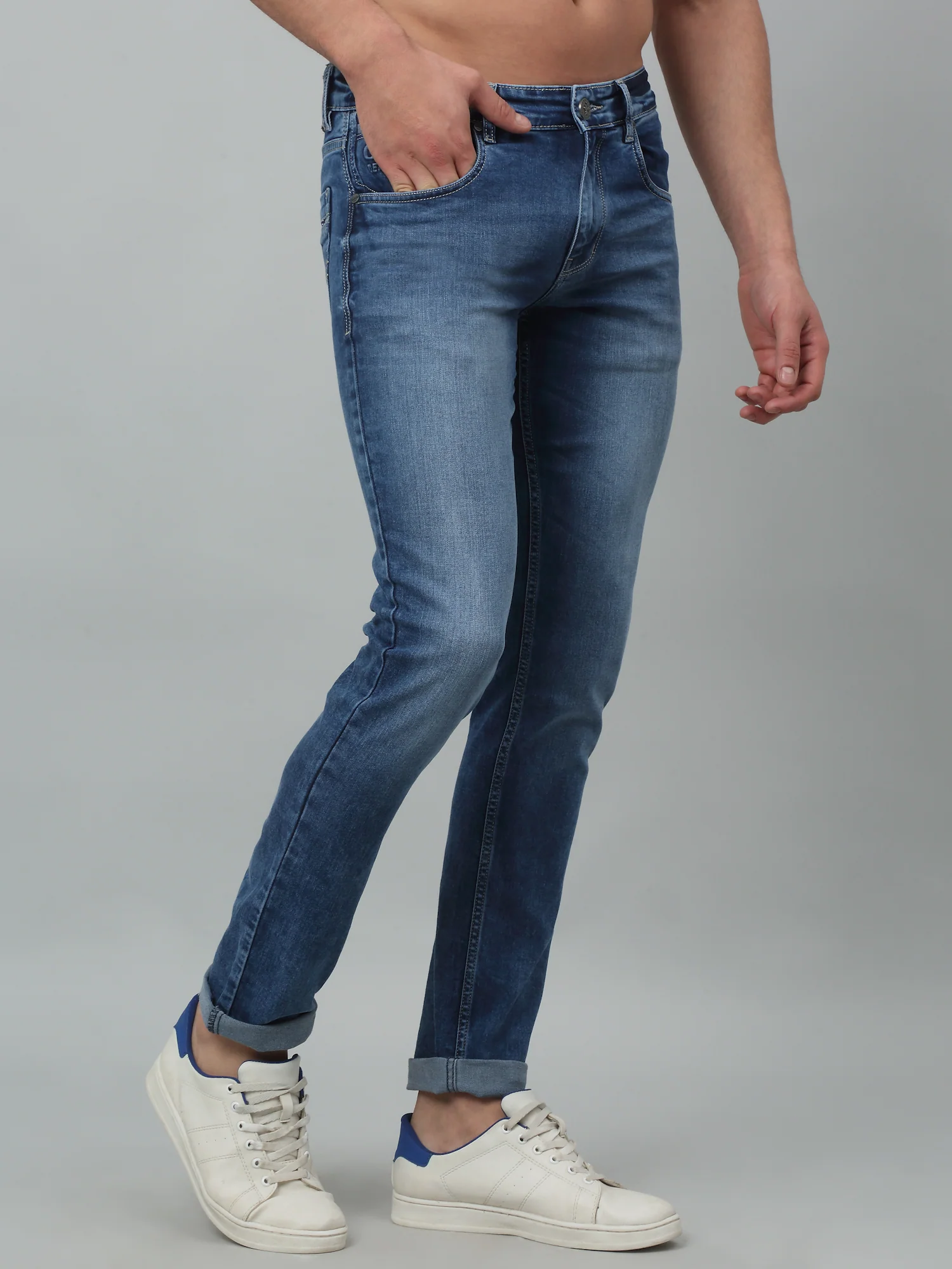 Denim Jeans for Men l Breathable & Soft with Color Fastness Ultra Narrow Fit Cotton Fabric Solid Pattern Button Closure - Image 2