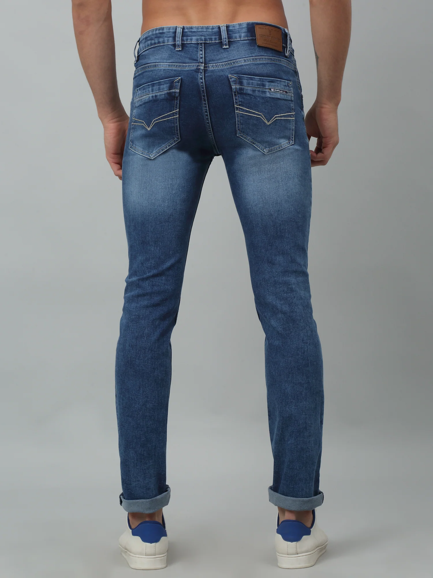 Denim Jeans for Men l Breathable & Soft with Color Fastness Ultra Narrow Fit Cotton Fabric Solid Pattern Button Closure - Image 5