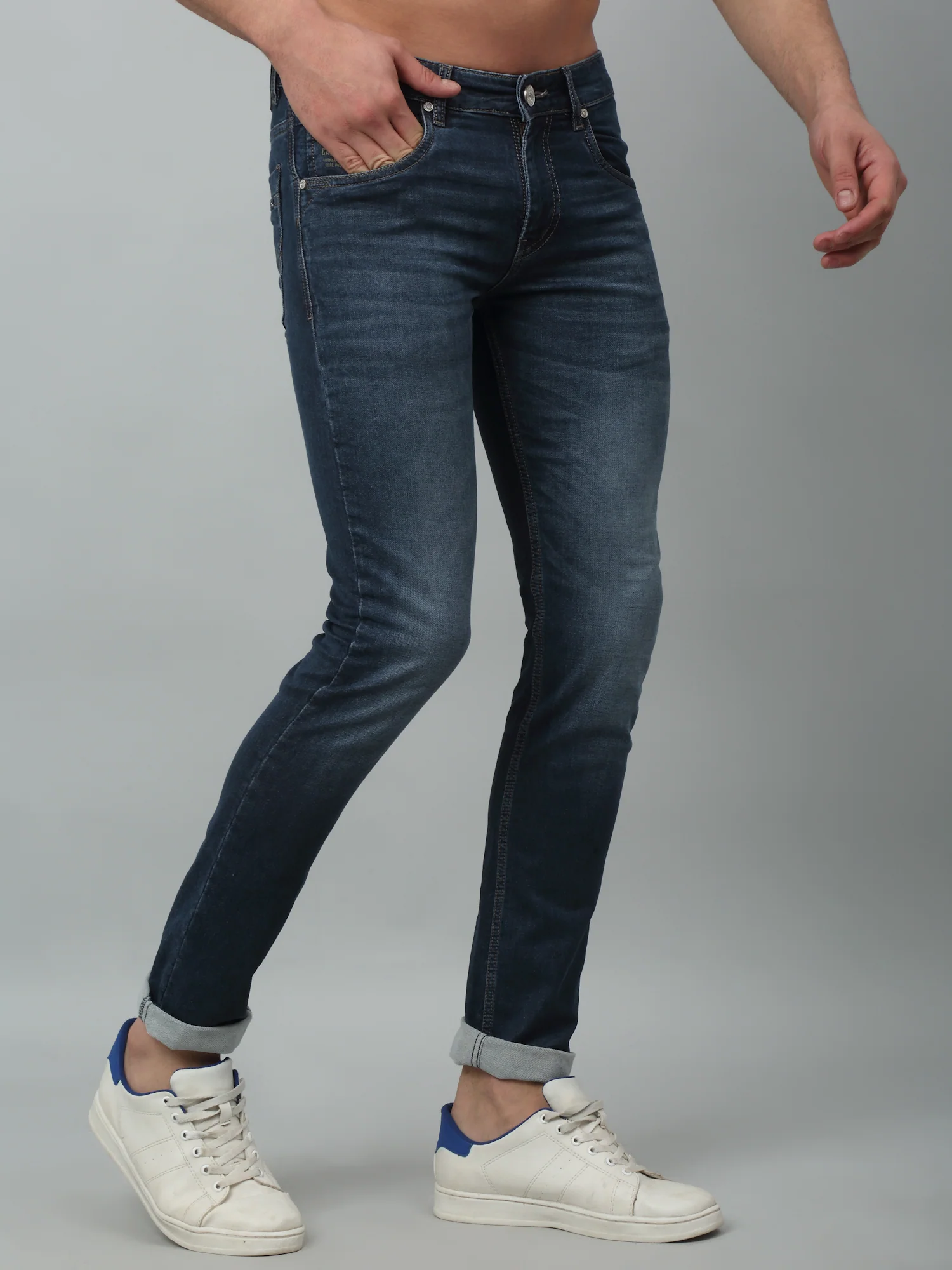 Denim Jeans for Men l Breathable & Soft with Color Fastness Ultra Narrow Fit Cotton Fabric Solid Pattern Button Closure - Image 2