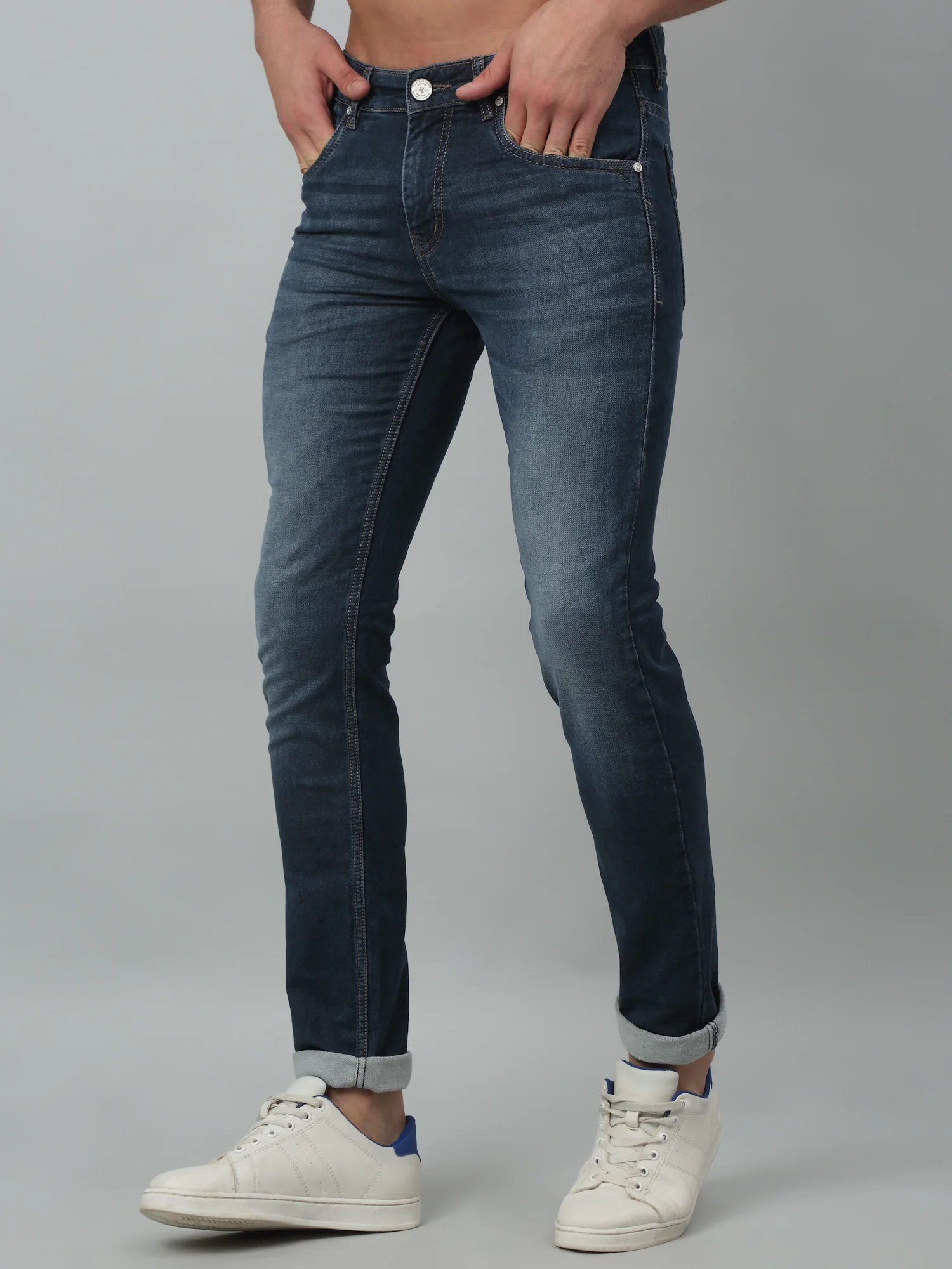 Denim Jeans for Men l Breathable & Soft with Color Fastness Ultra Narrow Fit Cotton Fabric Solid Pattern Button Closure - Image 3
