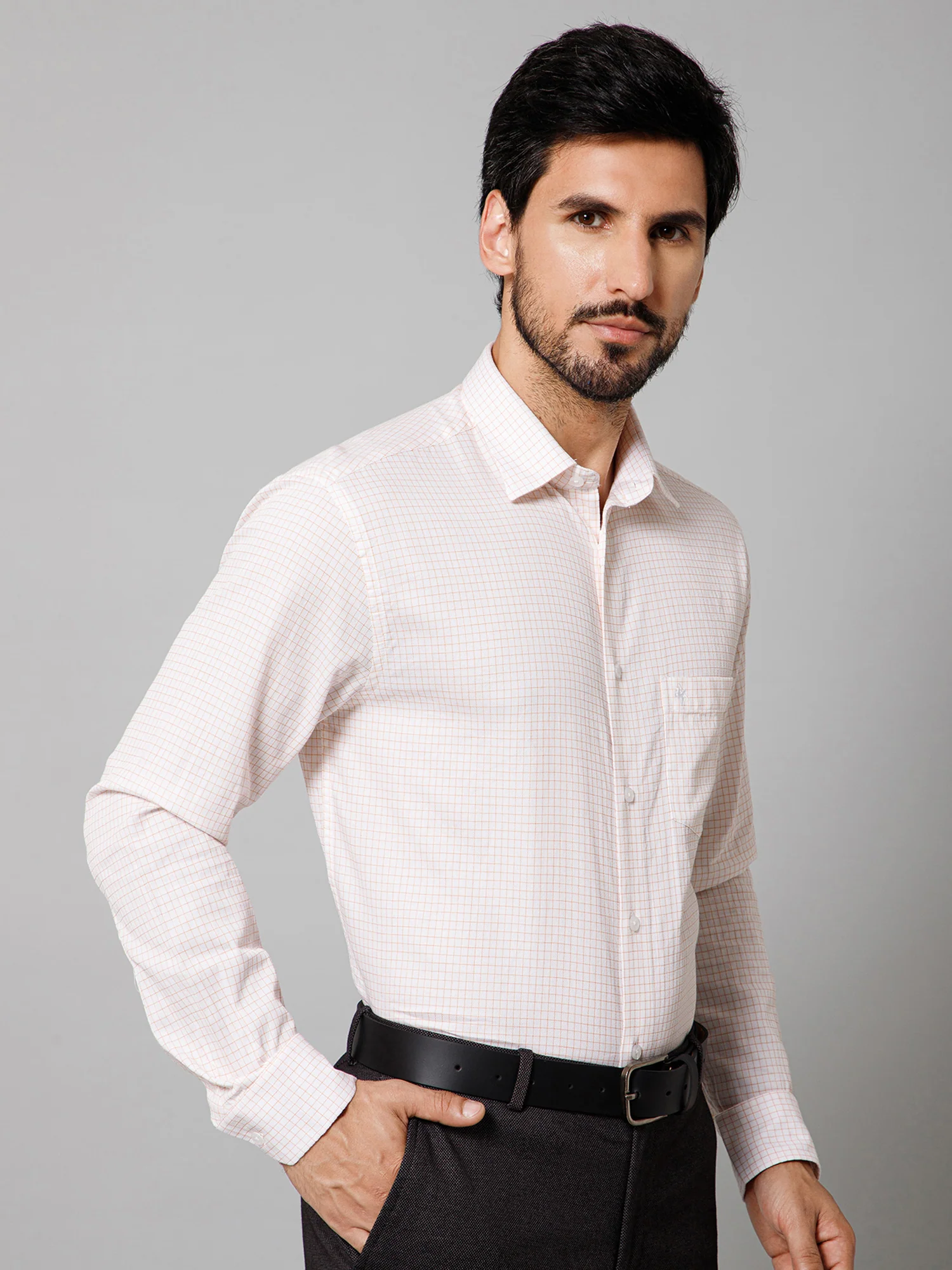 Men's Mustard Formal Small Checks Full Sleeve Shirt - Image 3