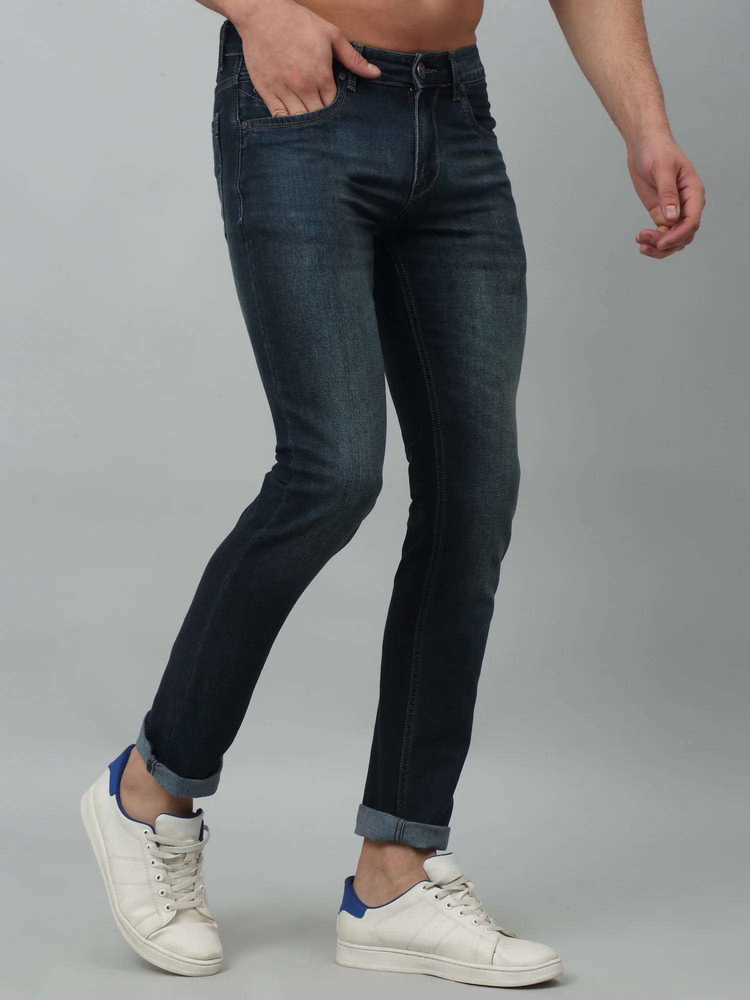 Denim Jeans for Men l Breathable & Soft with Color Fastness Ultra Narrow Fit Cotton Fabric Solid Pattern Button Closure - Image 2