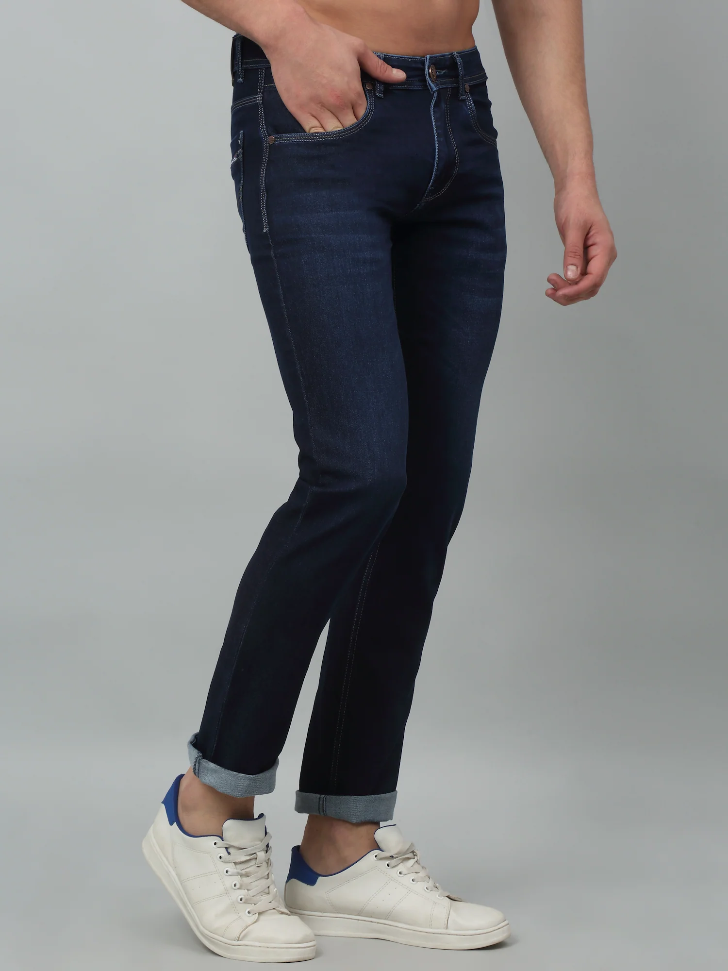 Denim Jeans for Men l Breathable & Soft with Color Fastness Ultra Narrow Fit Cotton Fabric Solid Pattern Button Closure - Image 3