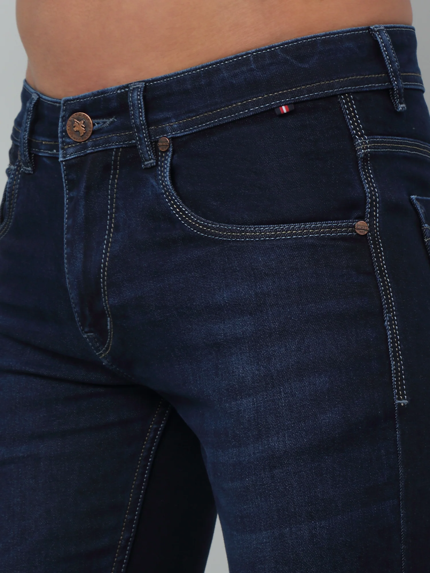 Denim Jeans for Men l Breathable & Soft with Color Fastness Ultra Narrow Fit Cotton Fabric Solid Pattern Button Closure - Image 4