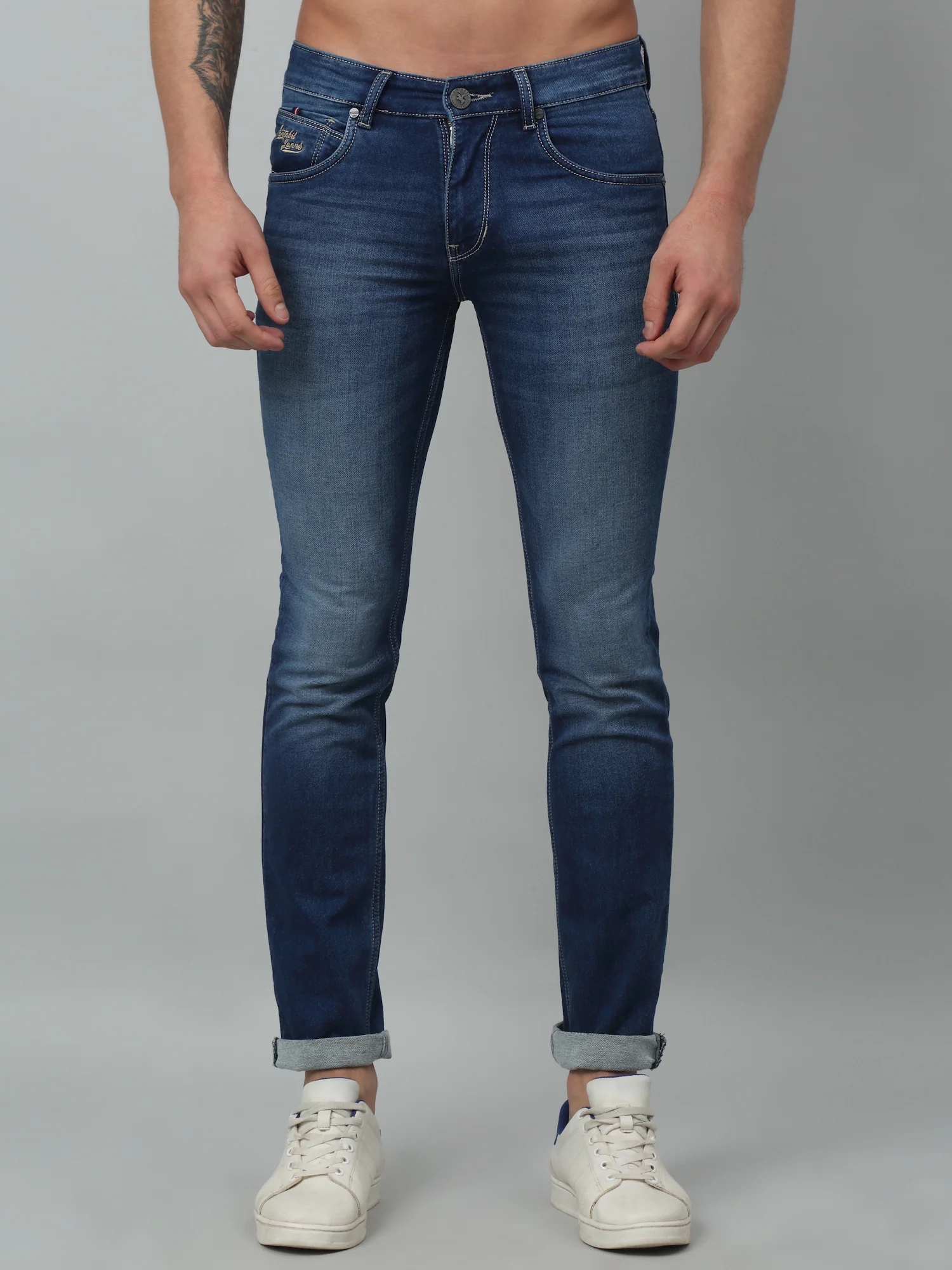 Denim Jeans for Men l Breathable & Soft with Color Fastness Ultra Narrow Fit Cotton Fabric Solid Pattern Button Closure