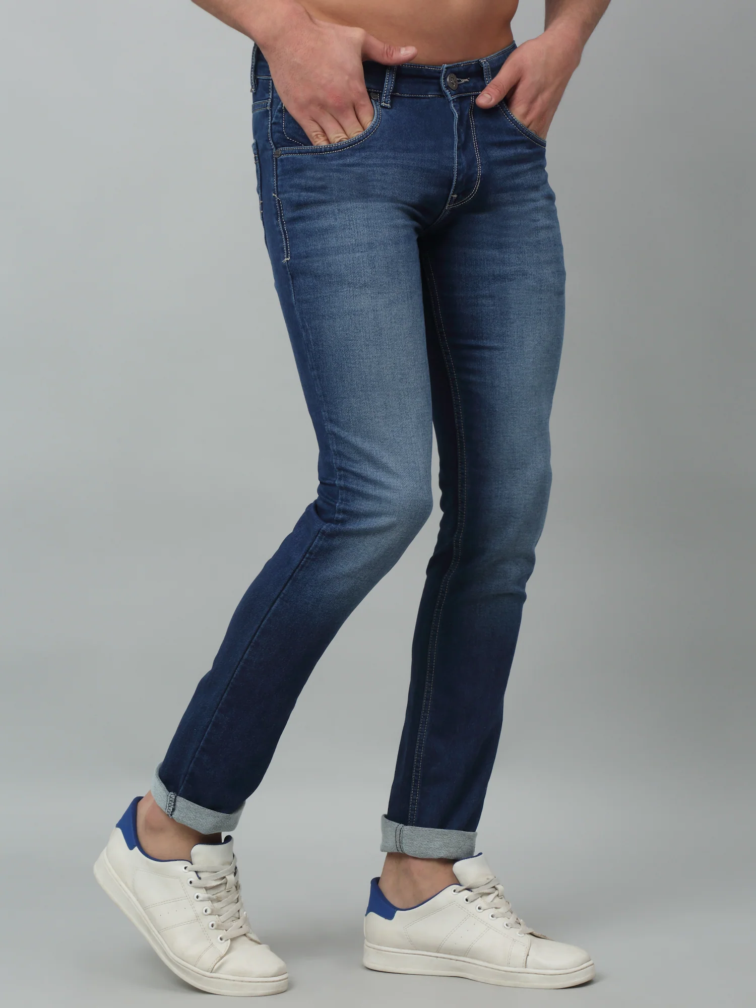 Denim Jeans for Men l Breathable & Soft with Color Fastness Ultra Narrow Fit Cotton Fabric Solid Pattern Button Closure - Image 2