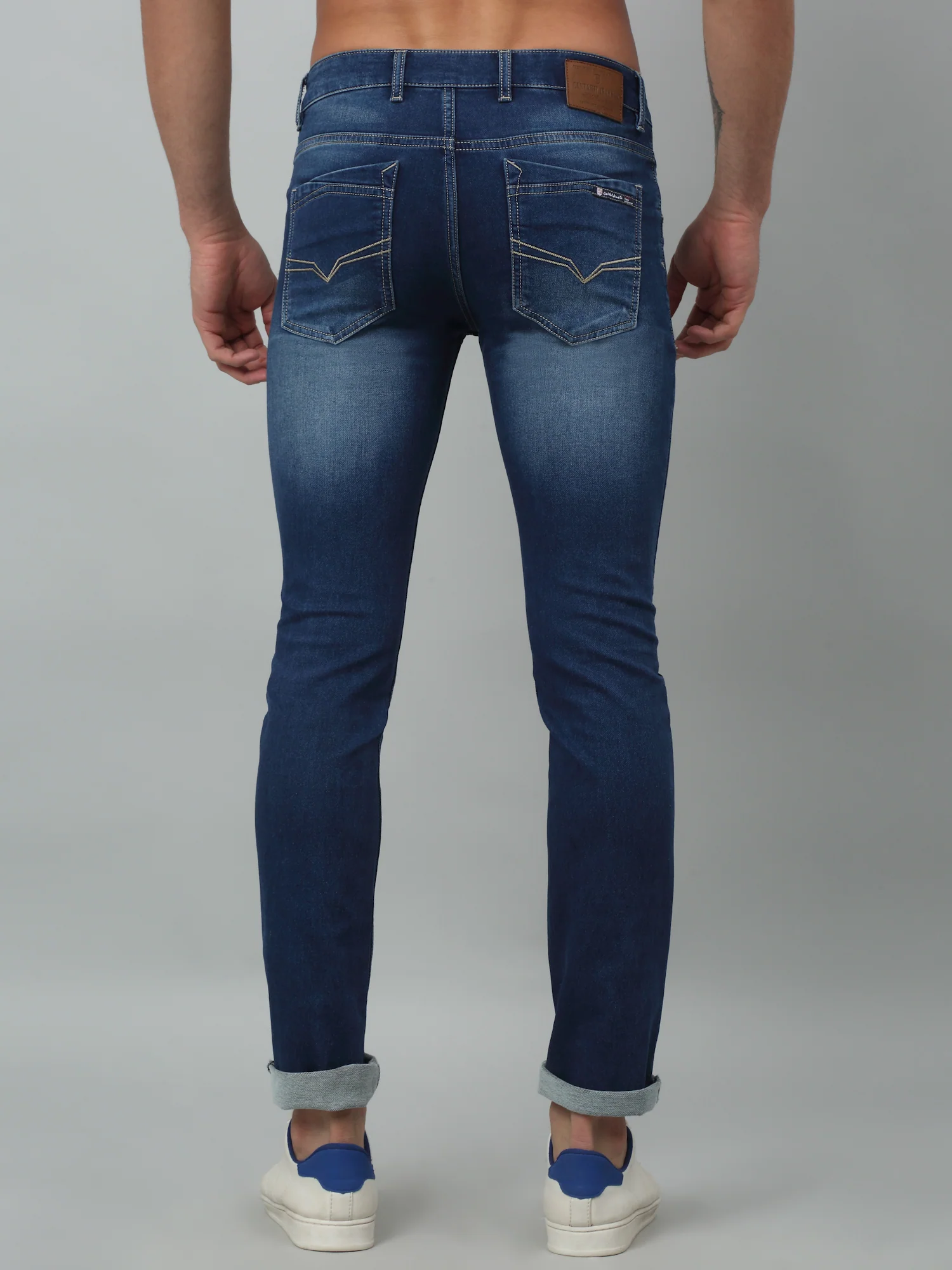 Denim Jeans for Men l Breathable & Soft with Color Fastness Ultra Narrow Fit Cotton Fabric Solid Pattern Button Closure - Image 4