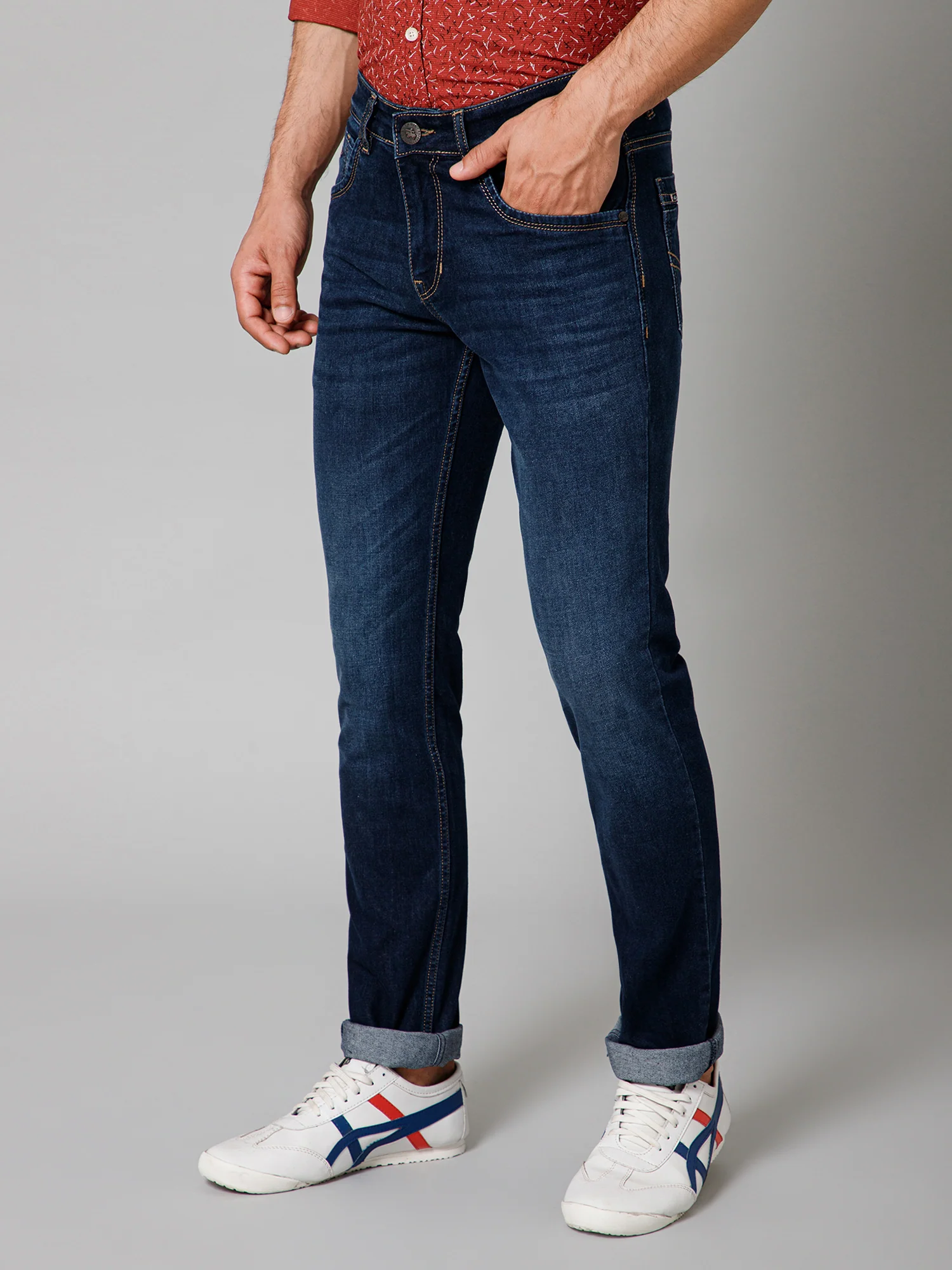 Denim Jeans for Men l Breathable & Soft with Color Fastness Ultra Narrow Fit Cotton Fabric Solid Pattern Button Closure - Image 2