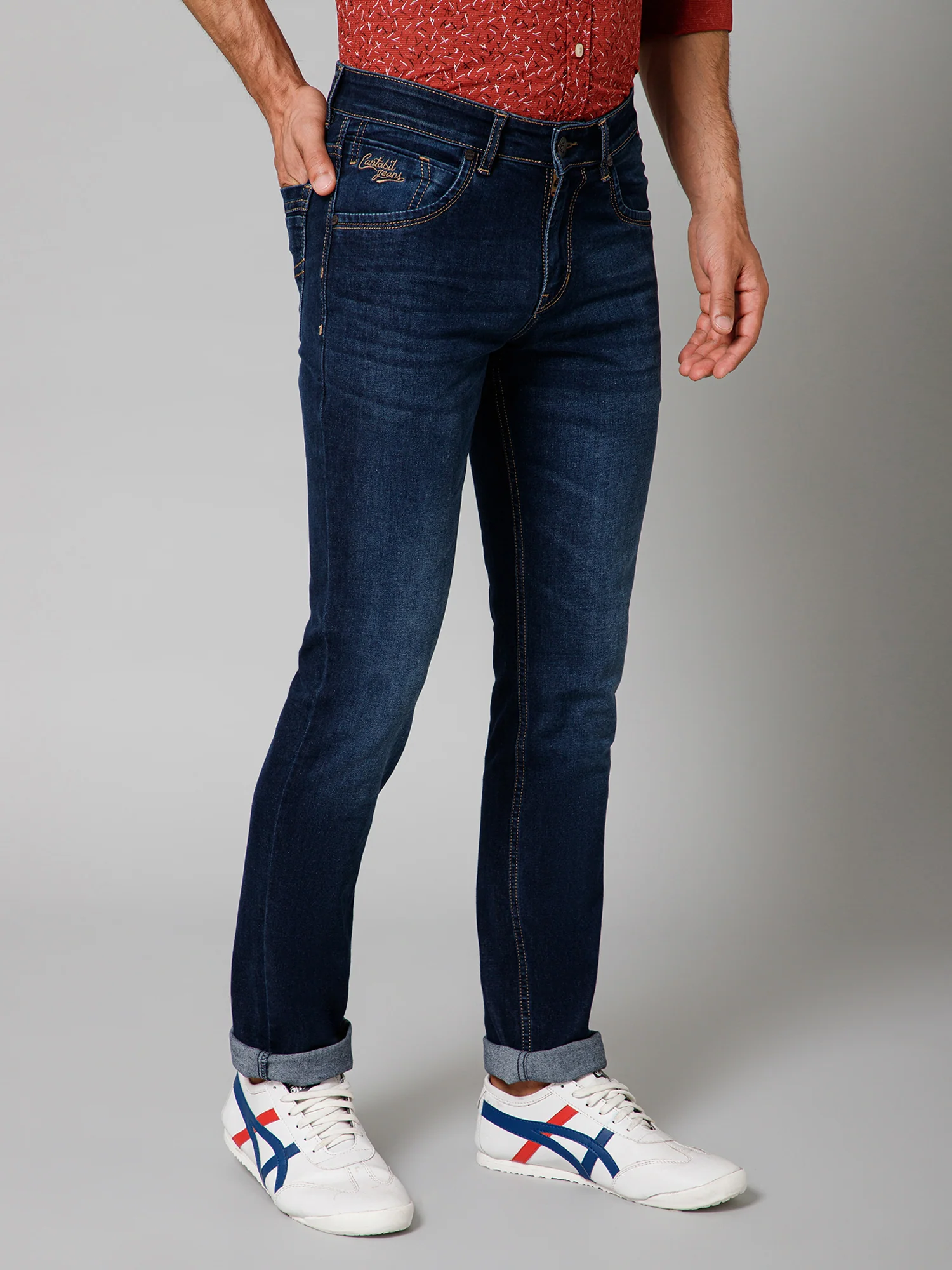 Denim Jeans for Men l Breathable & Soft with Color Fastness Ultra Narrow Fit Cotton Fabric Solid Pattern Button Closure - Image 3