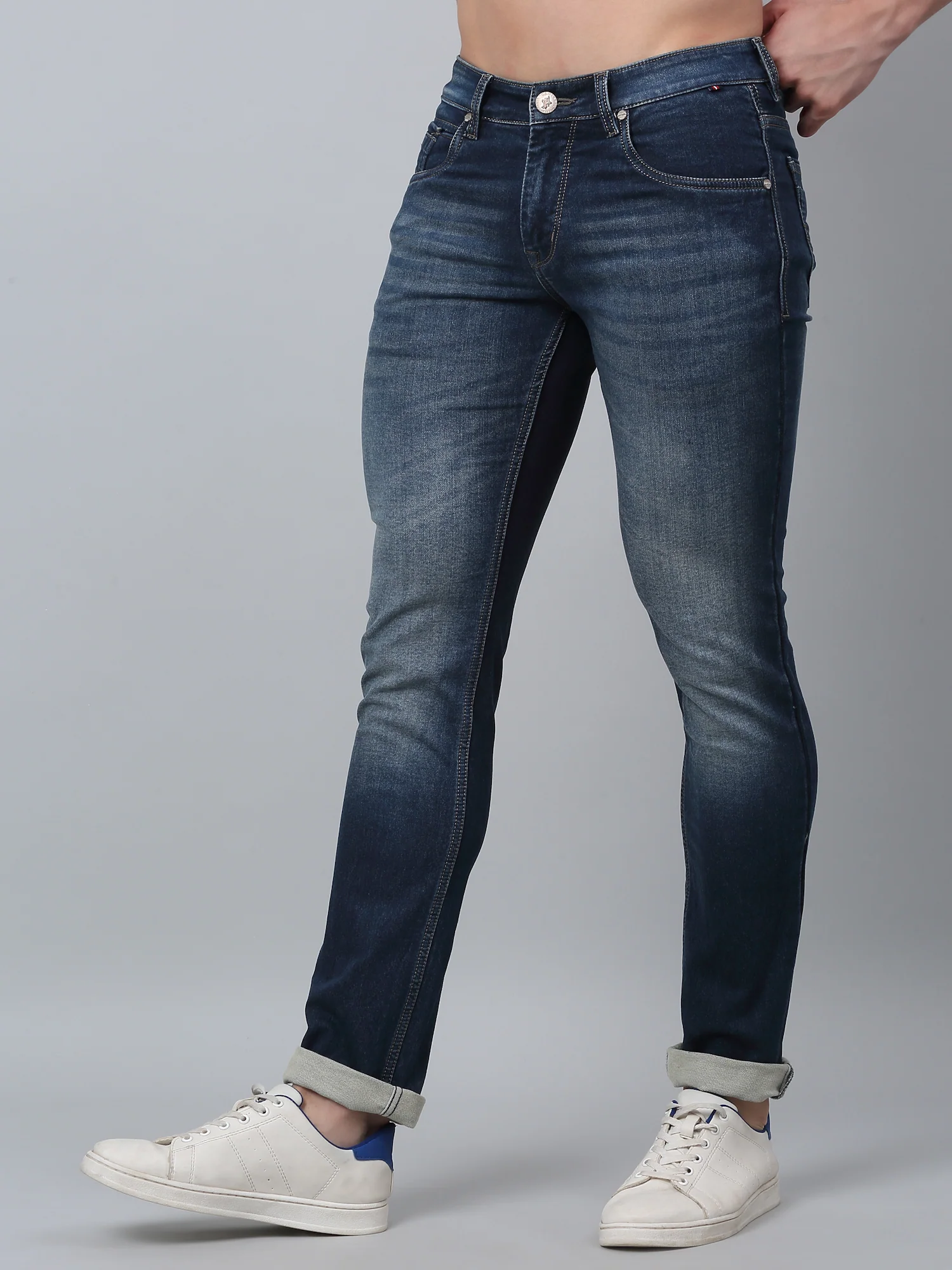 Denim Jeans for Men l Breathable & Soft with Color Fastness Ultra Narrow Fit Cotton Fabric Solid Pattern Button Closure - Image 2