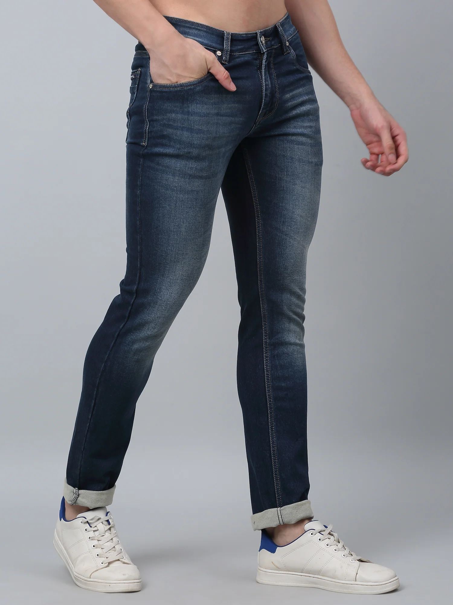 Denim Jeans for Men l Breathable & Soft with Color Fastness Ultra Narrow Fit Cotton Fabric Solid Pattern Button Closure - Image 3