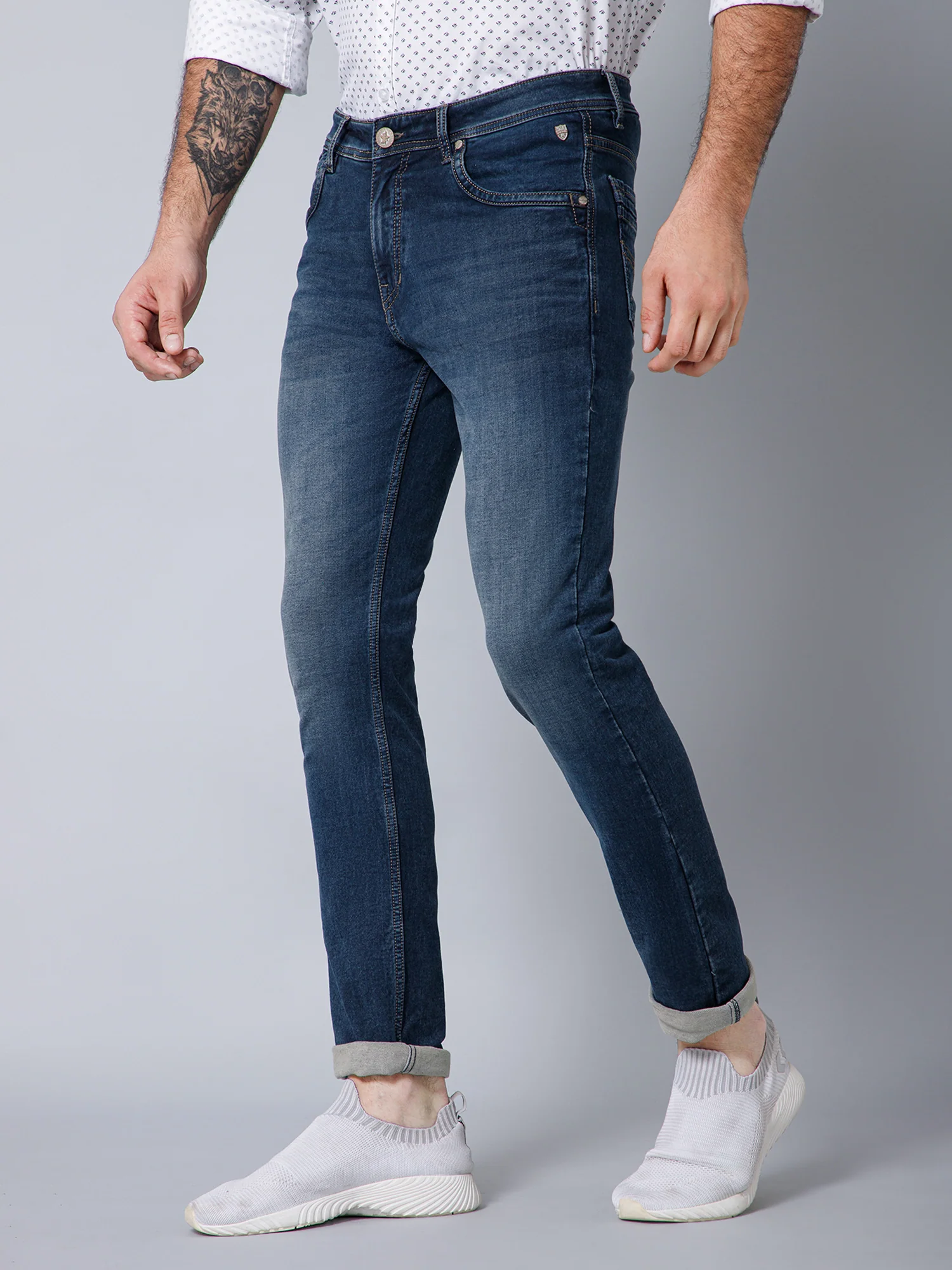 Denim Jeans for Men l Breathable & Soft with Color Fastness Ultra Narrow Fit Cotton Fabric Solid Pattern Button Closure - Image 2
