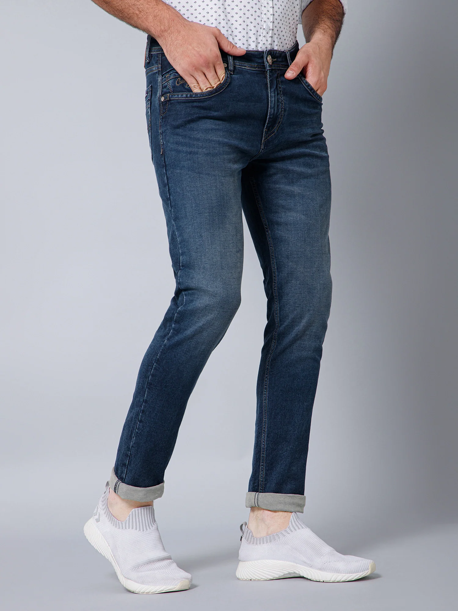 Denim Jeans for Men l Breathable & Soft with Color Fastness Ultra Narrow Fit Cotton Fabric Solid Pattern Button Closure - Image 3