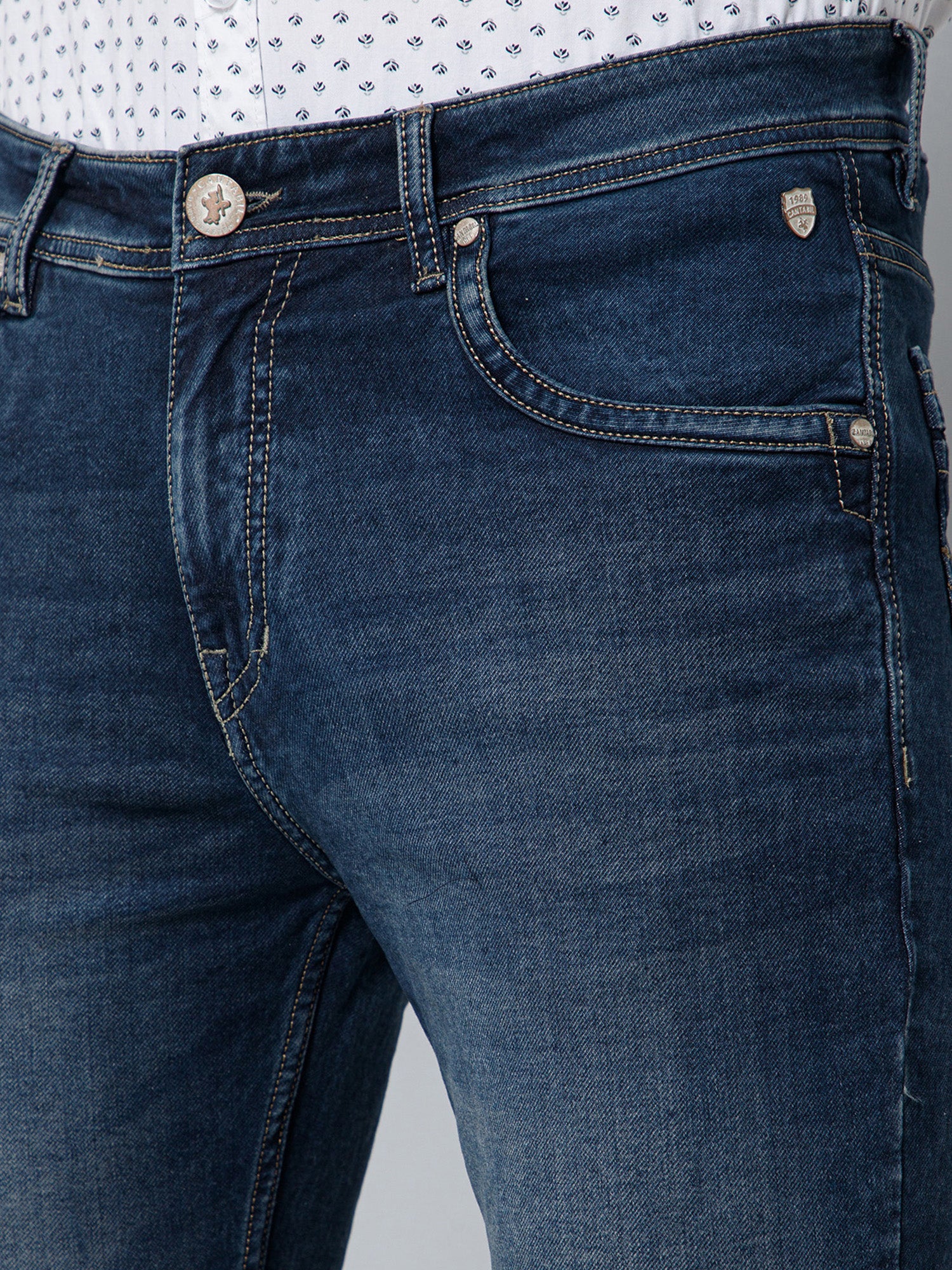 Denim Jeans for Men l Breathable & Soft with Color Fastness Ultra Narrow Fit Cotton Fabric Solid Pattern Button Closure - Image 6