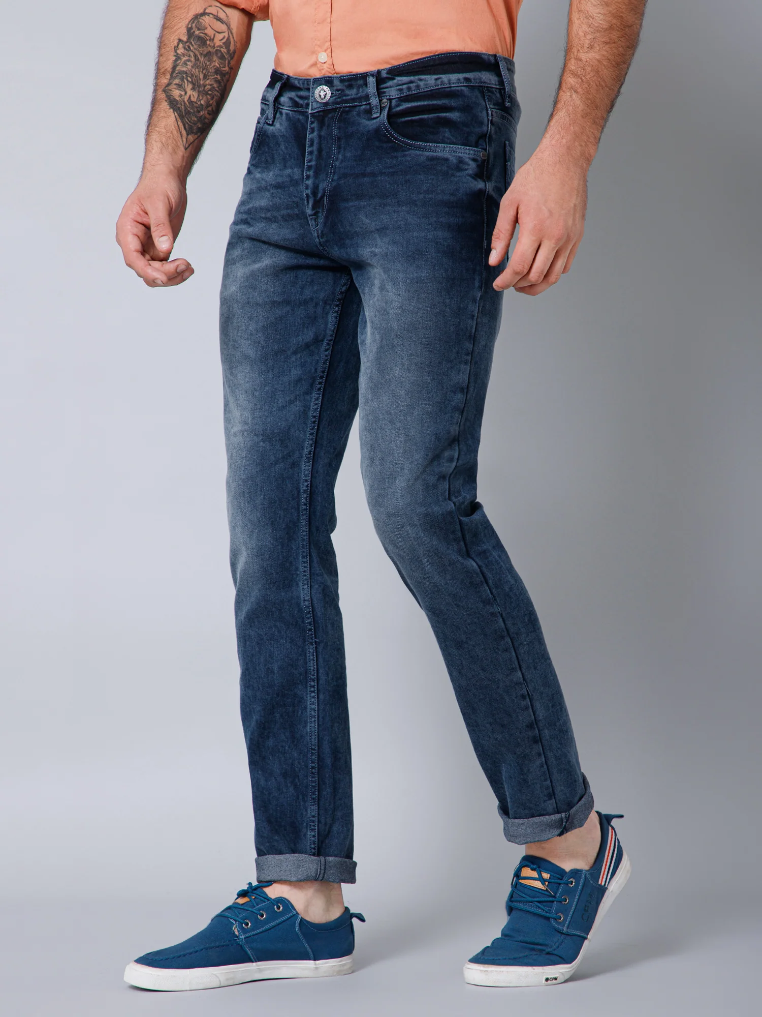 Denim Jeans for Men l Breathable & Soft with Color Fastness Ultra Narrow Fit Cotton Fabric Solid Pattern Button Closure - Image 2