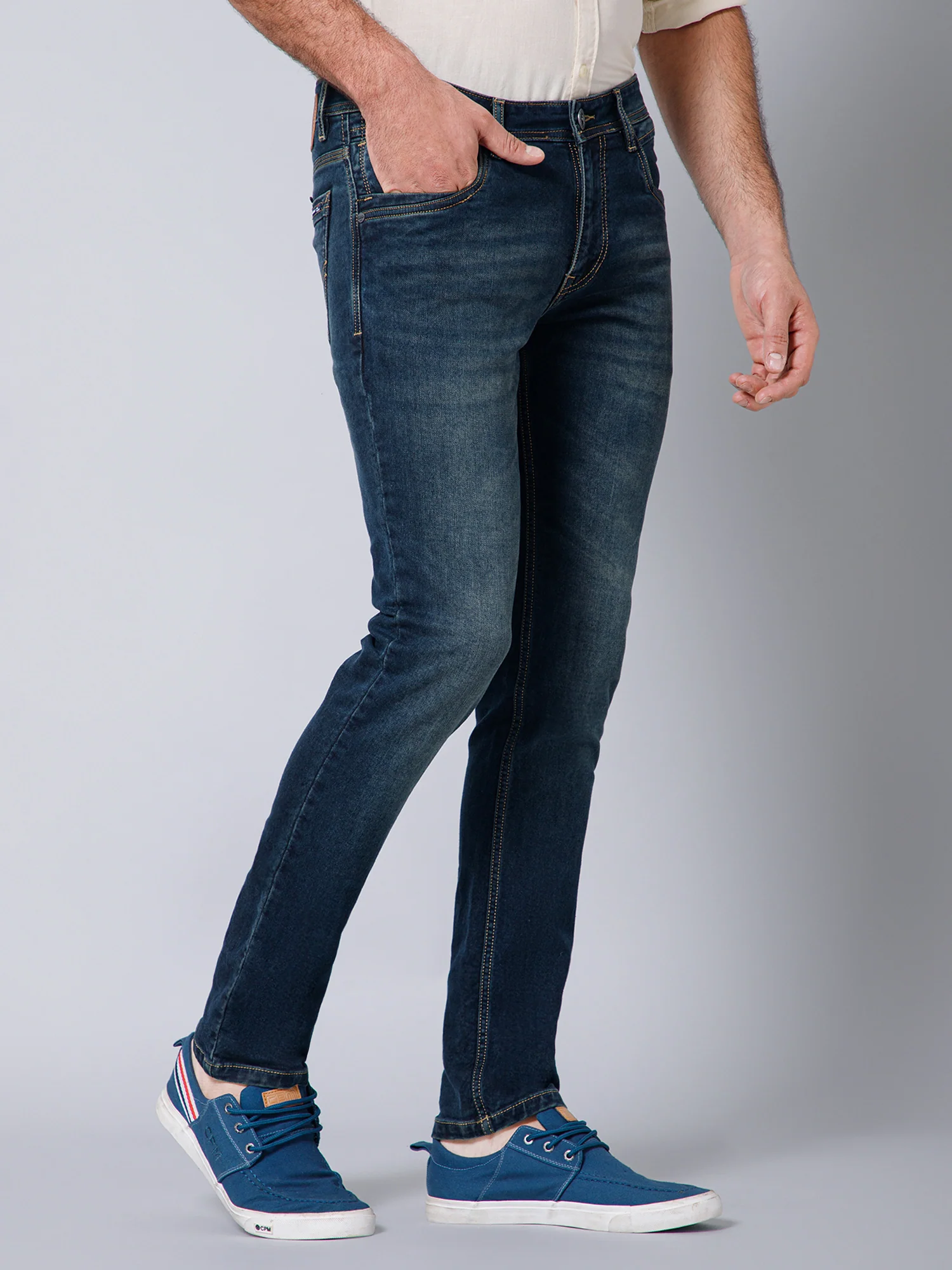 Denim Jeans for Men l Breathable & Soft with Color Fastness Ultra Narrow Fit Cotton Fabric Solid Pattern Button Closure - Image 3