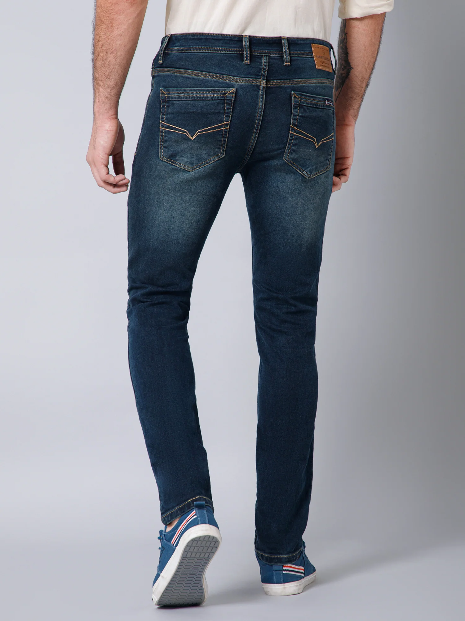 Denim Jeans for Men l Breathable & Soft with Color Fastness Ultra Narrow Fit Cotton Fabric Solid Pattern Button Closure - Image 4
