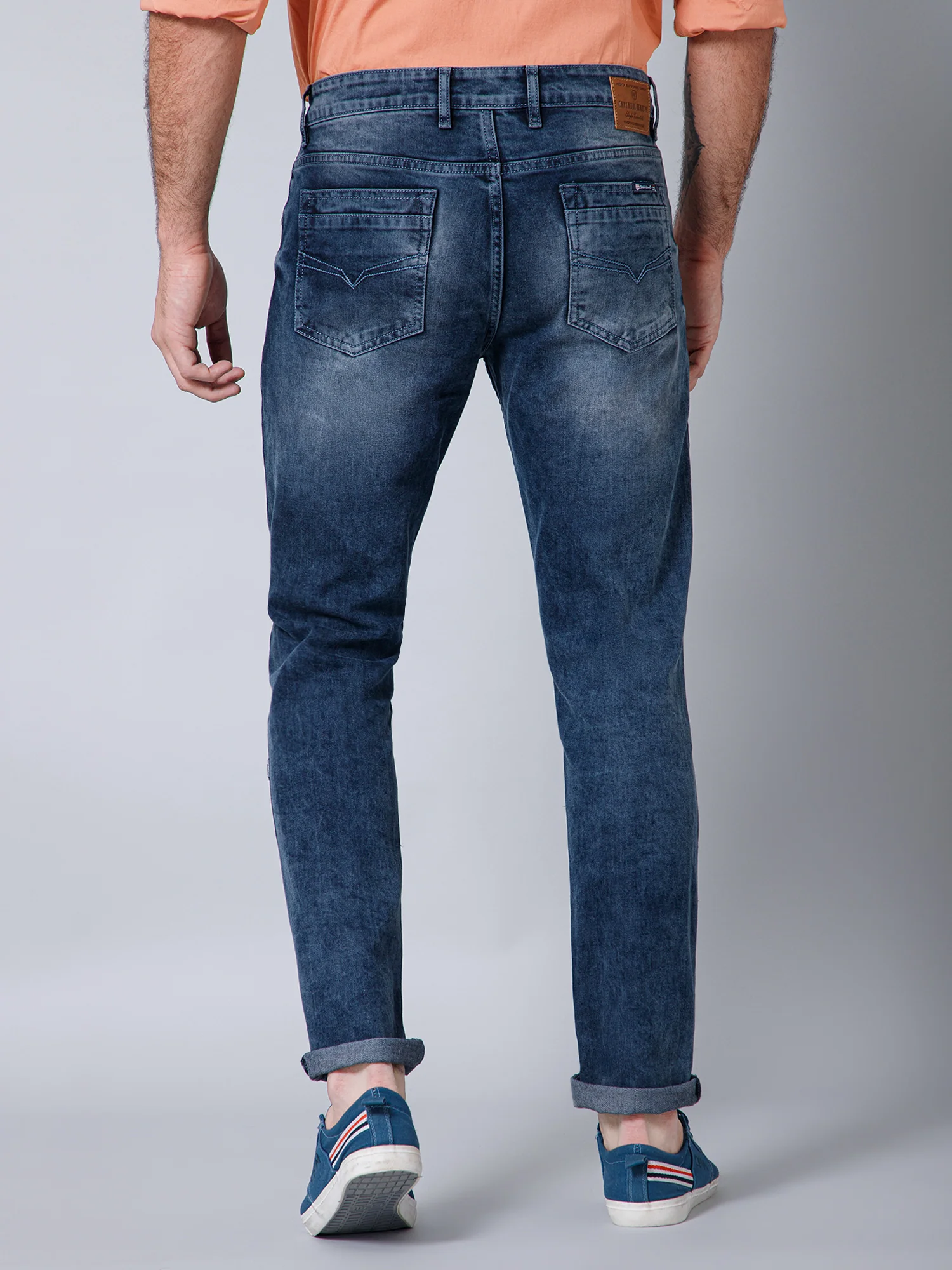 Denim Jeans for Men l Breathable & Soft with Color Fastness Ultra Narrow Fit Cotton Fabric Solid Pattern Button Closure - Image 4