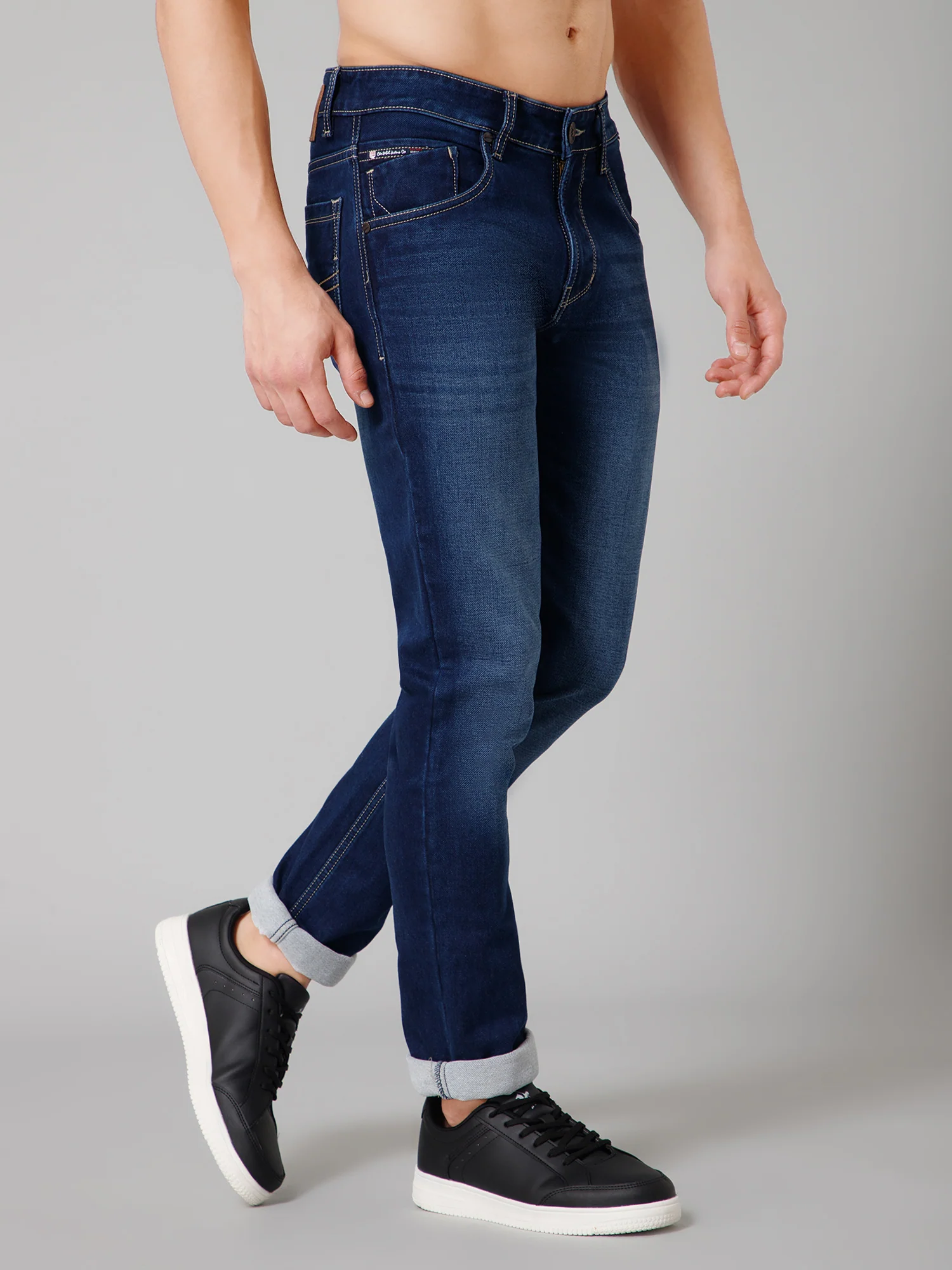 Denim Jeans for Men l Breathable & Soft with Color Fastness Ultra Narrow Fit Cotton Fabric Solid Pattern Button Closure - Image 3