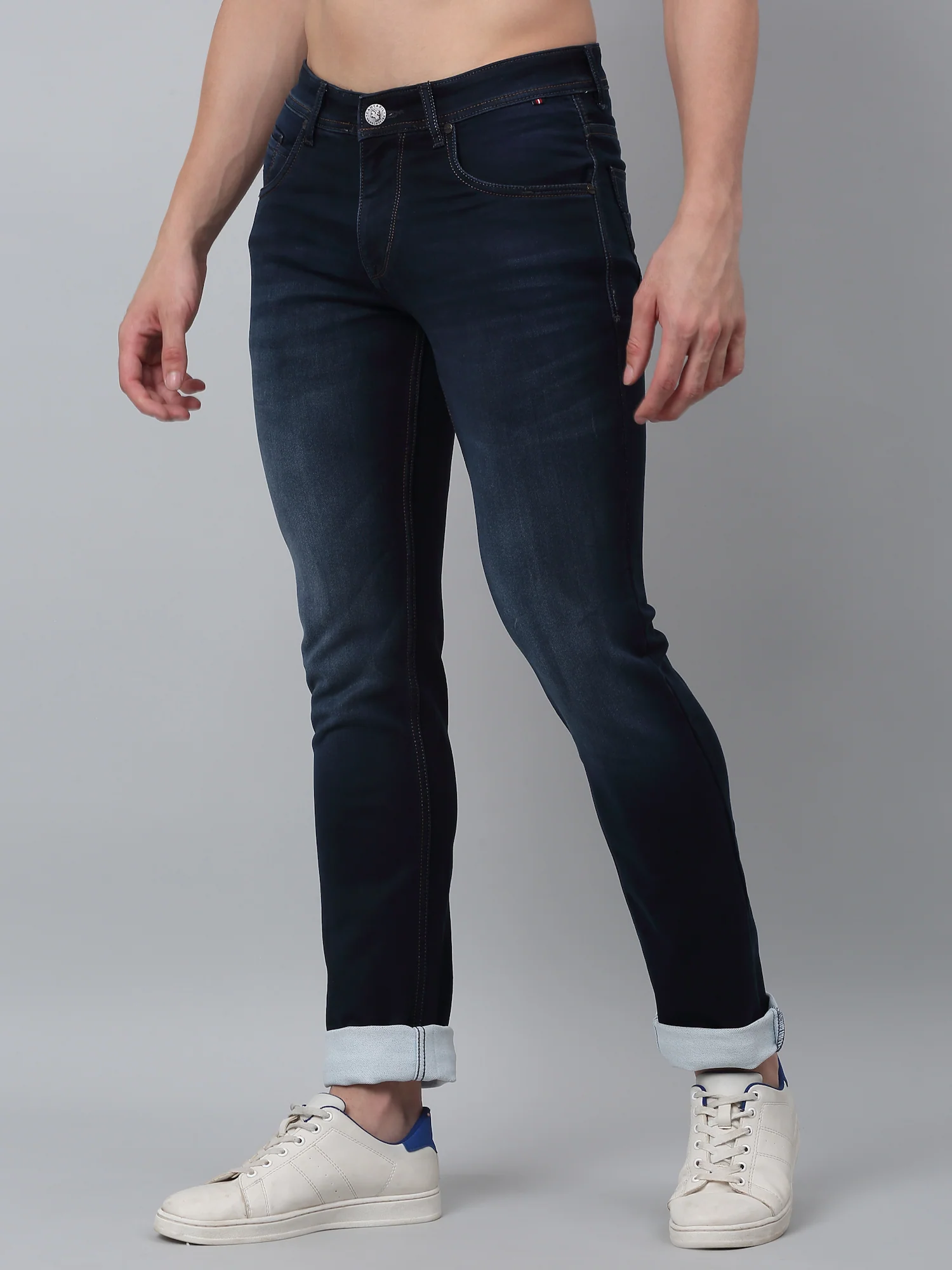 Denim Jeans for Men l Breathable & Soft with Color Fastness Ultra Narrow Fit Cotton Fabric Solid Pattern Button Closure - Image 2