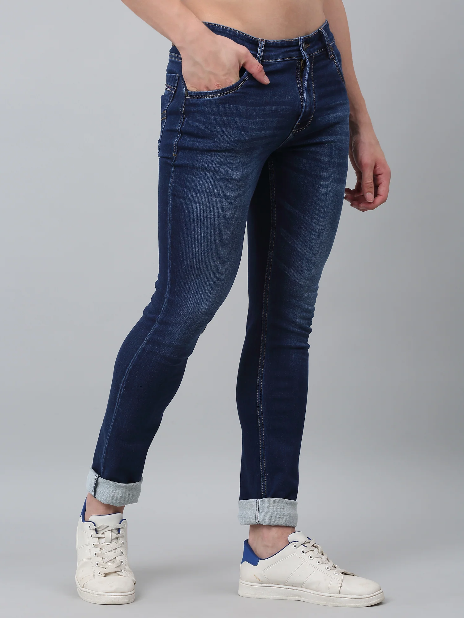 Denim Jeans for Men l Breathable & Soft with Color Fastness Ultra Narrow Fit Cotton Fabric Solid Pattern Button Closure - Image 3
