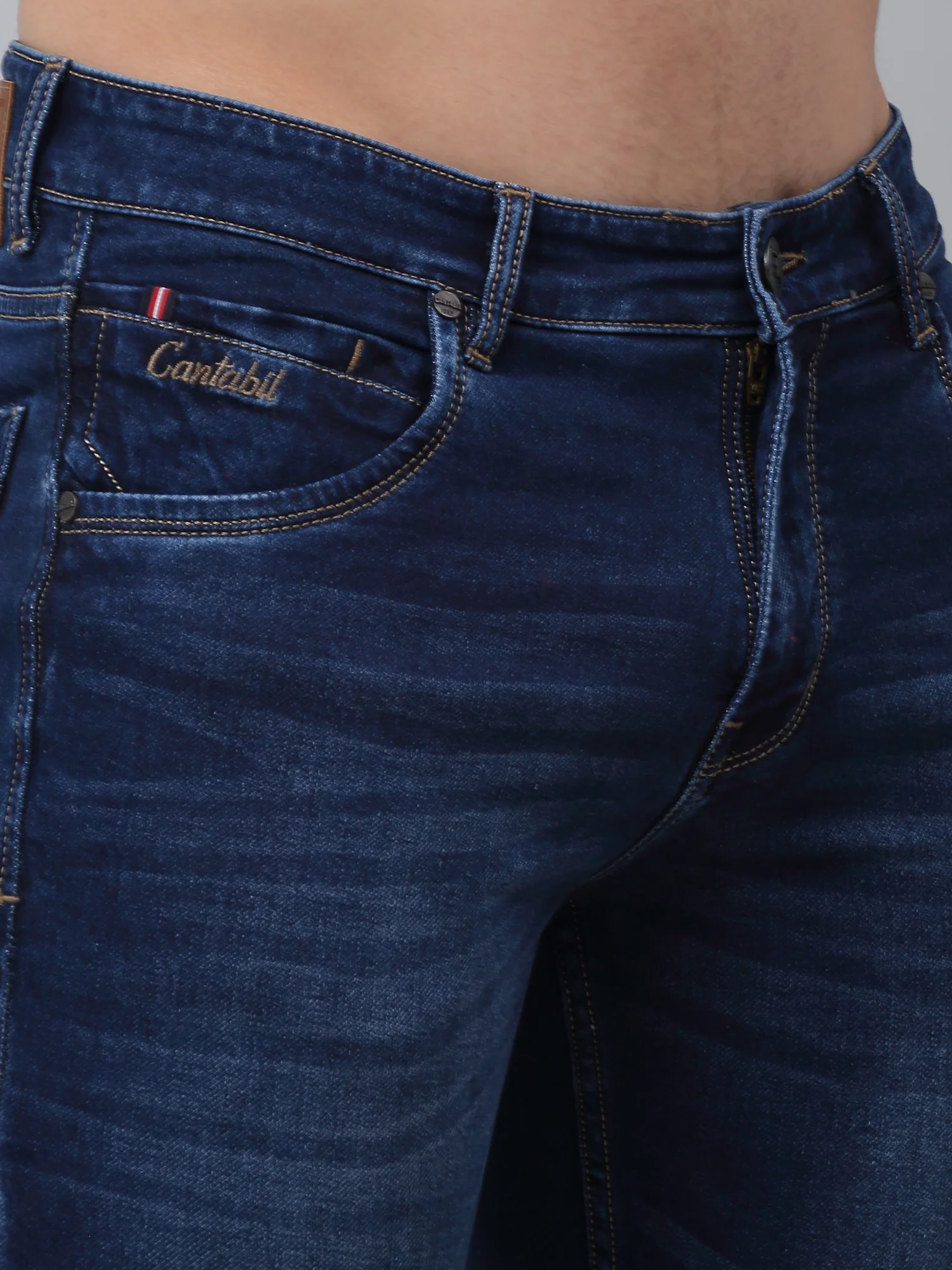Denim Jeans for Men l Breathable & Soft with Color Fastness Ultra Narrow Fit Cotton Fabric Solid Pattern Button Closure - Image 5