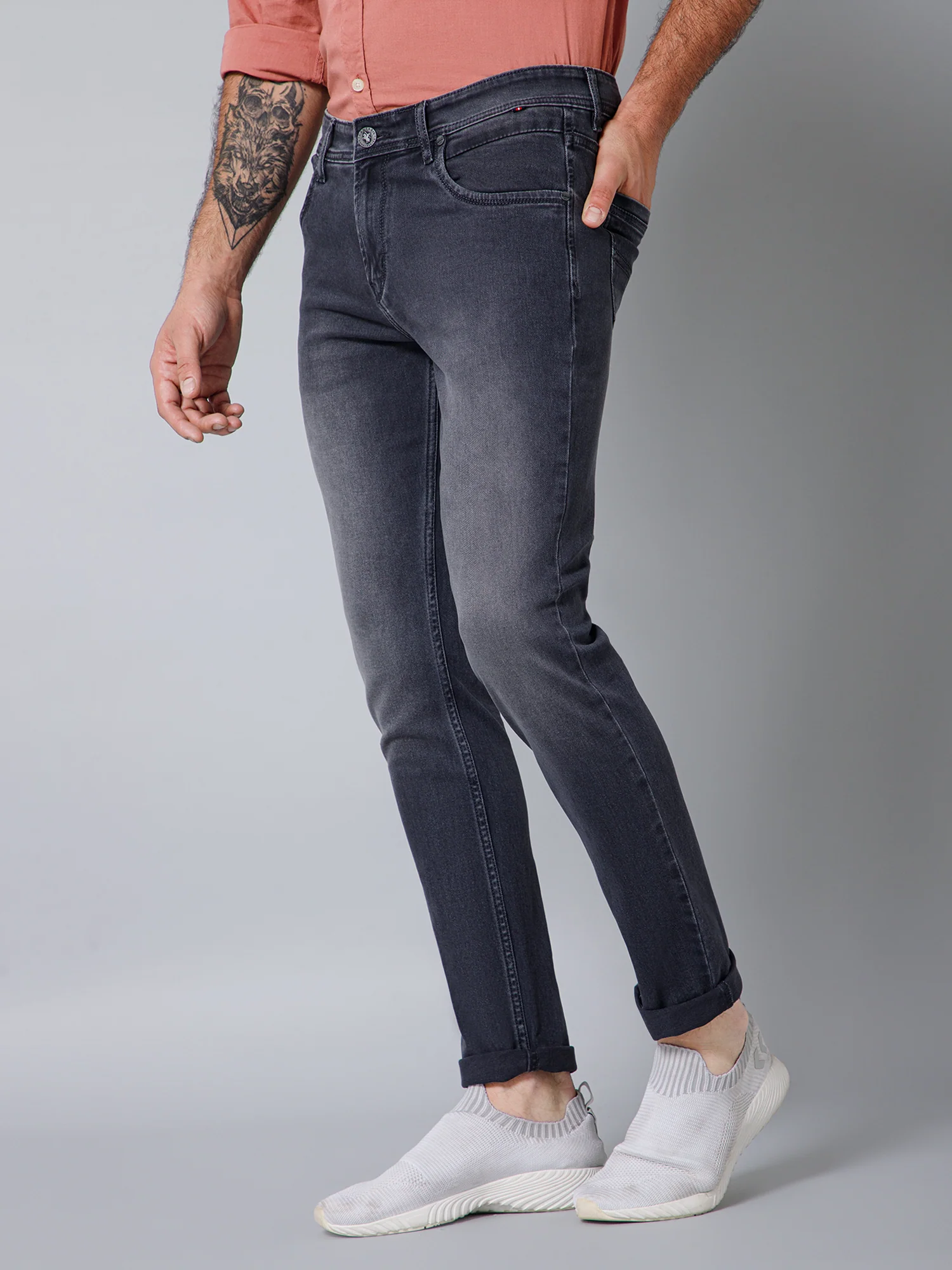 Denim Jeans for Men l Breathable & Soft with Color Fastness Ultra Narrow Fit Cotton Fabric Solid Pattern Button Closure - Image 2