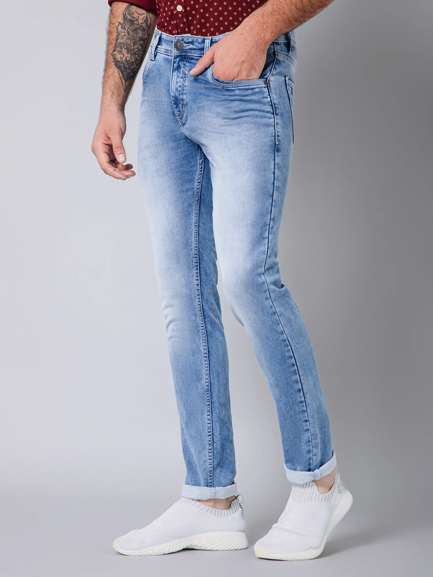 Denim Jeans for Men l Breathable & Soft with Color Fastness Ultra Narrow Fit Cotton Fabric Solid Pattern Button Closure - Image 2