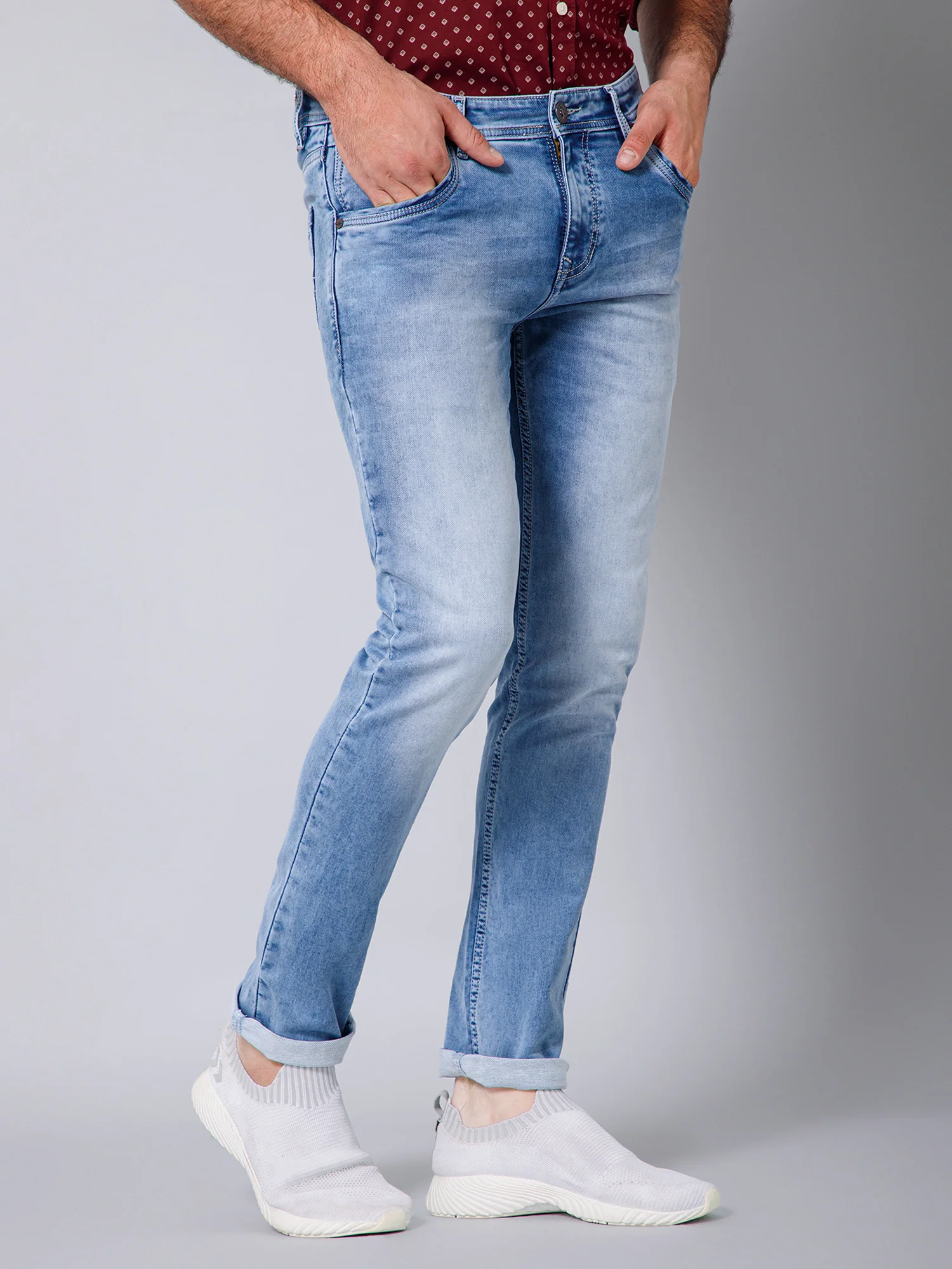 Denim Jeans for Men l Breathable & Soft with Color Fastness Ultra Narrow Fit Cotton Fabric Solid Pattern Button Closure - Image 3