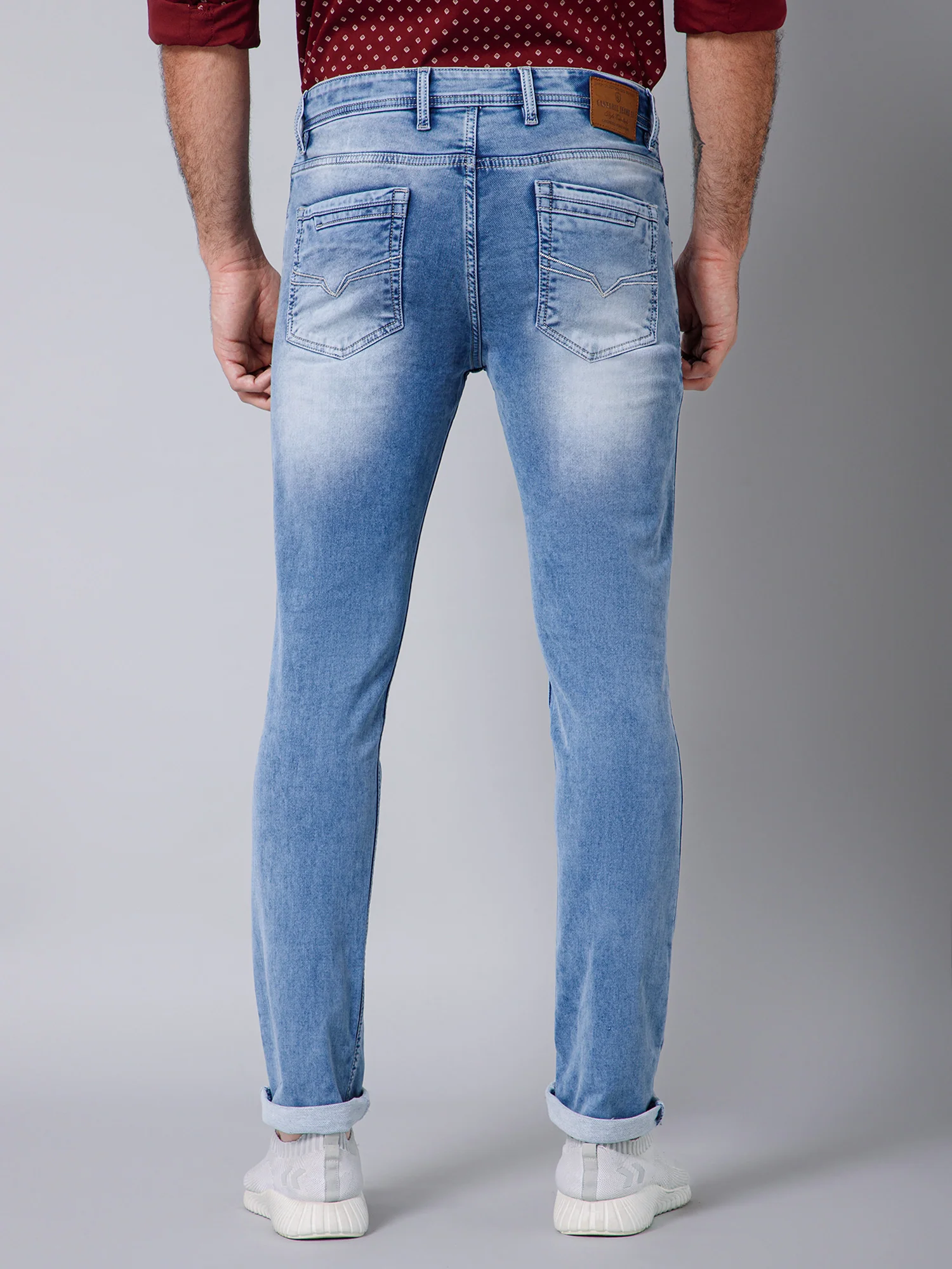 Denim Jeans for Men l Breathable & Soft with Color Fastness Ultra Narrow Fit Cotton Fabric Solid Pattern Button Closure - Image 4