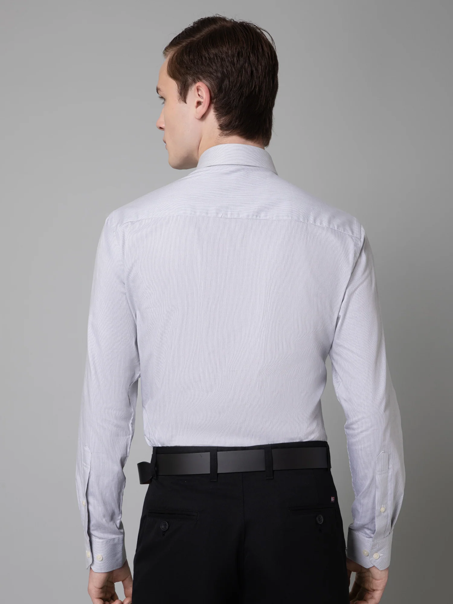 Men's Light Grey Formal Pin Stripe Full Sleeve Shirt - Image 4