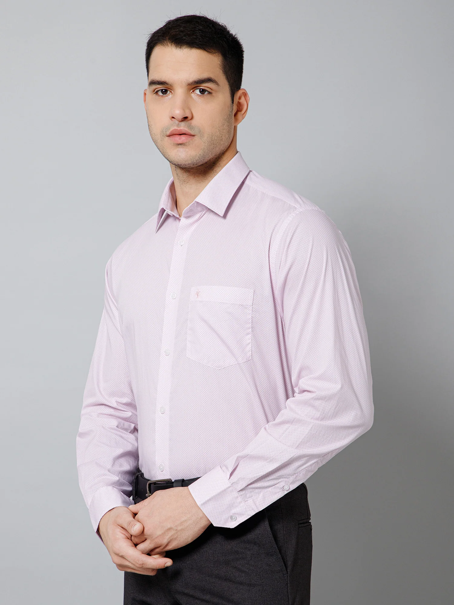 Men's Light Pink Formal Ditsy Print Full Sleeve Shirt - Image 2