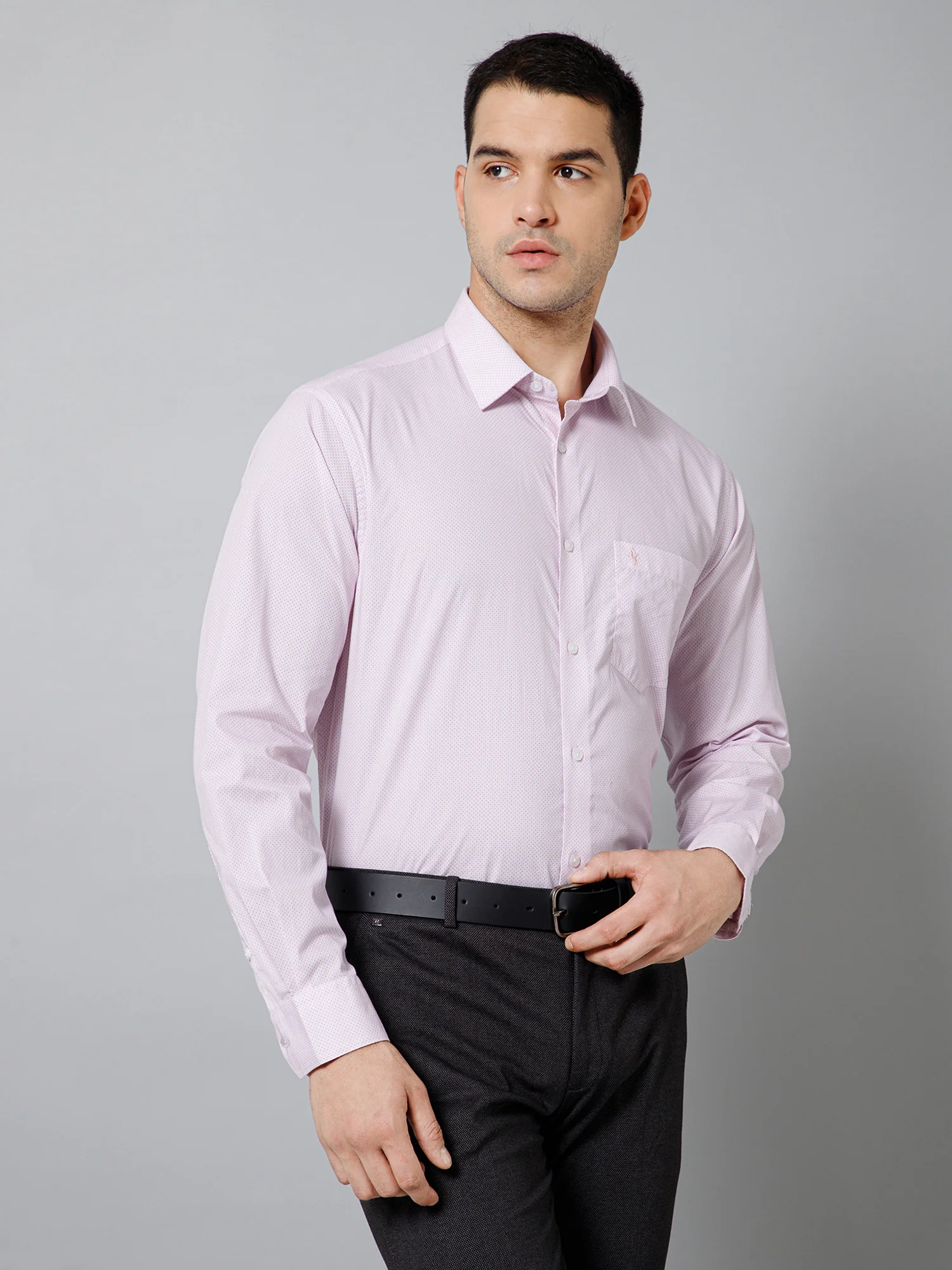 Men's Light Pink Formal Ditsy Print Full Sleeve Shirt - Image 3