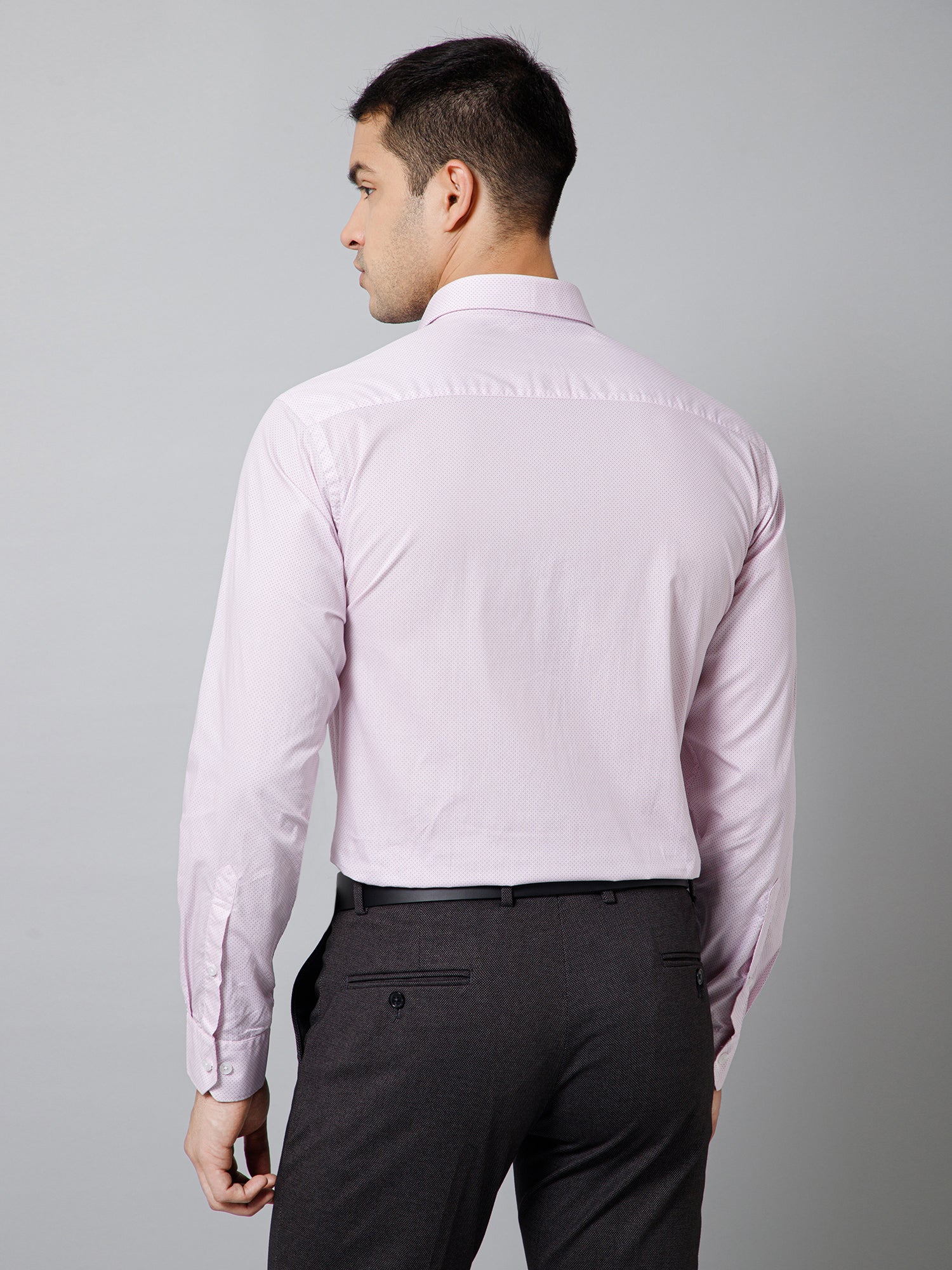 Men's Light Pink Formal Ditsy Print Full Sleeve Shirt - Image 4