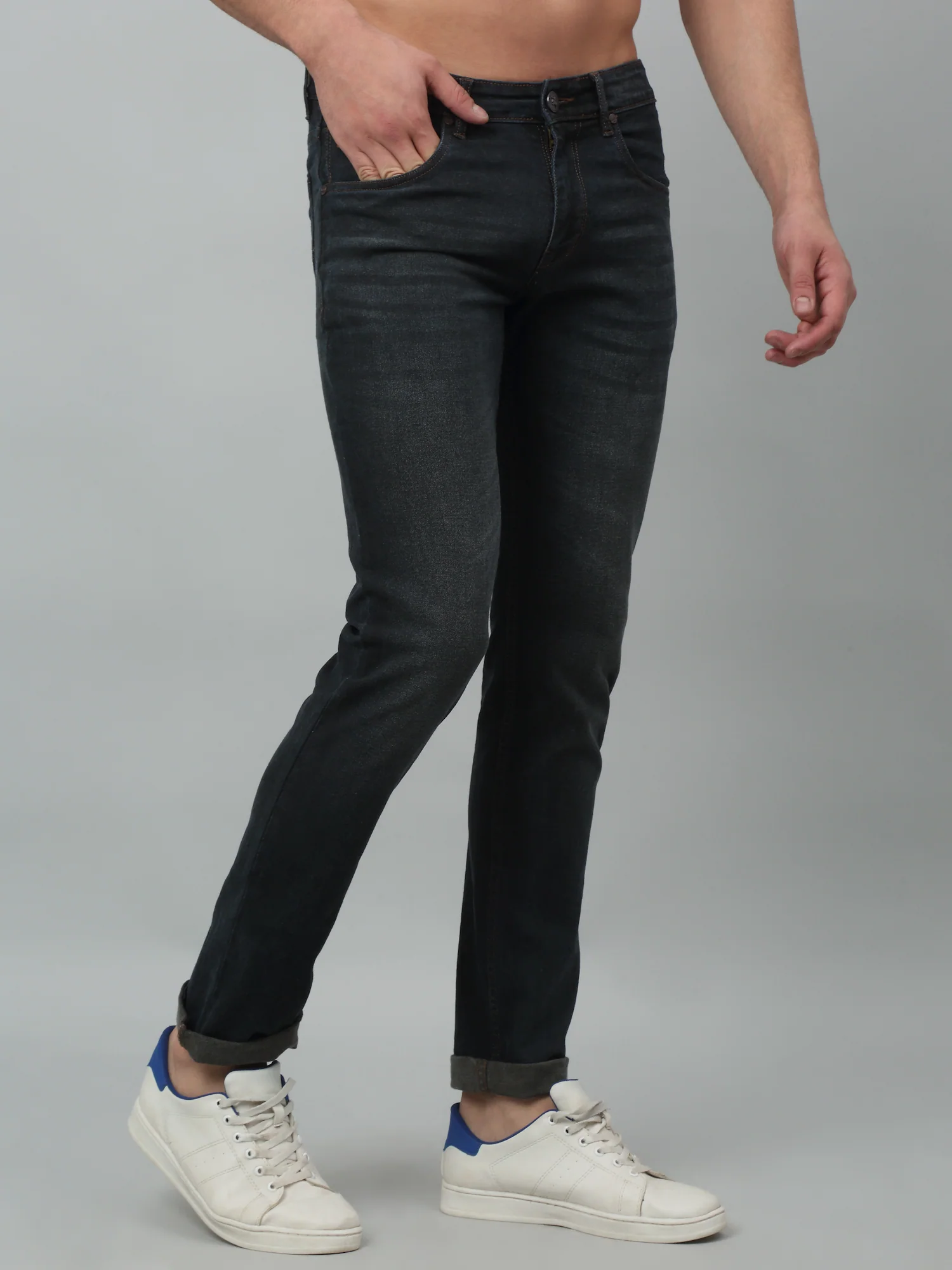 Denim Jeans for Men l Breathable & Soft with Color Fastness Ultra Narrow Fit Cotton Fabric Solid Pattern Button Closure - Image 3