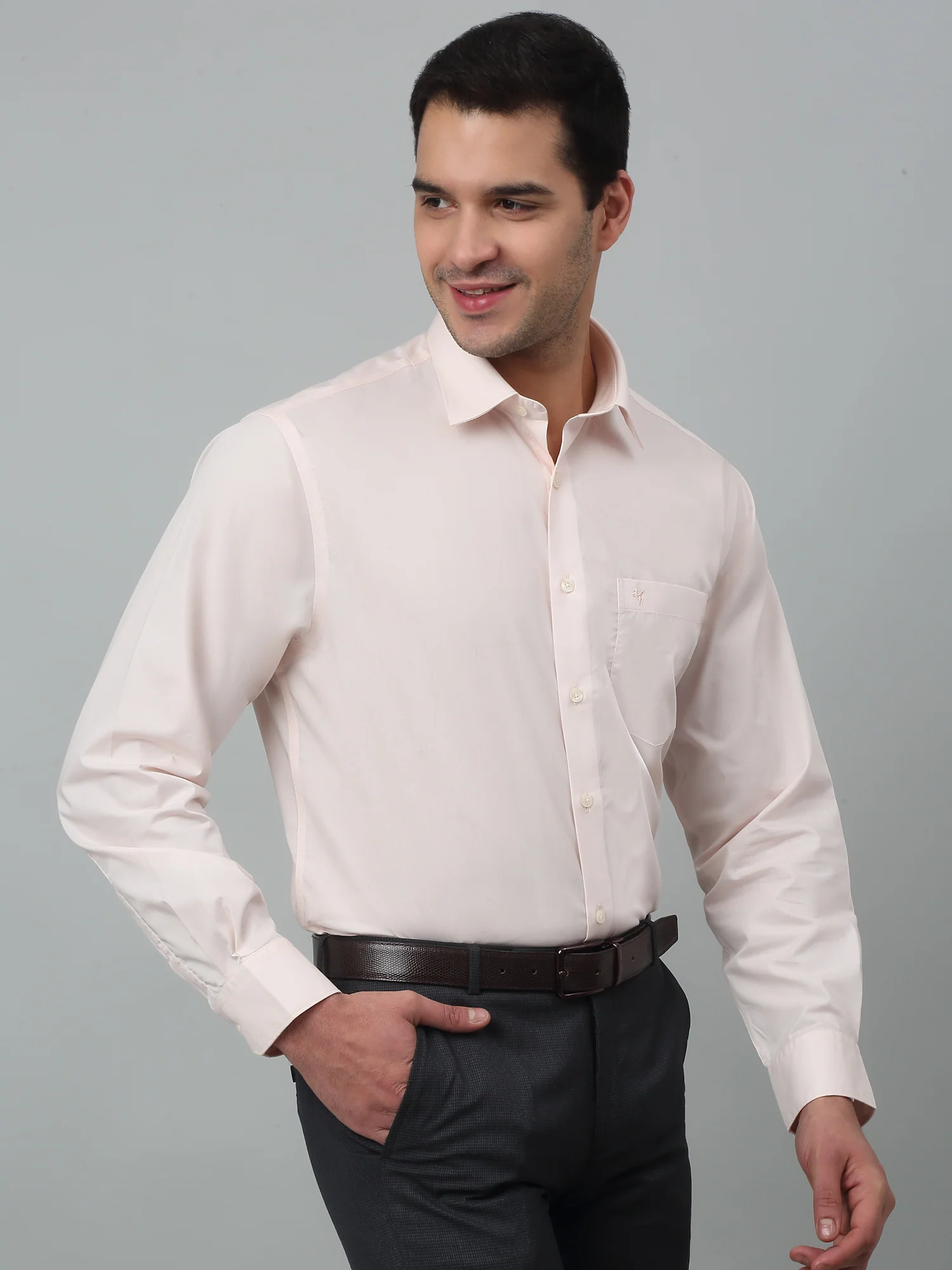 Men's Peach Formal Plain Full Sleeve Shirt - Image 3