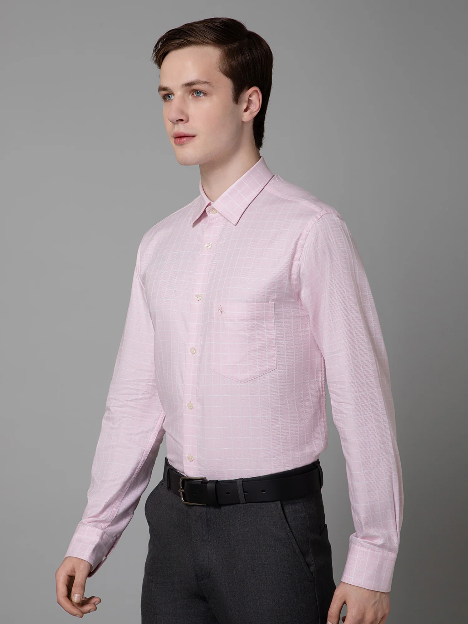 Men's Pink Formal Small Checks Full Sleeve Shirt - Image 2