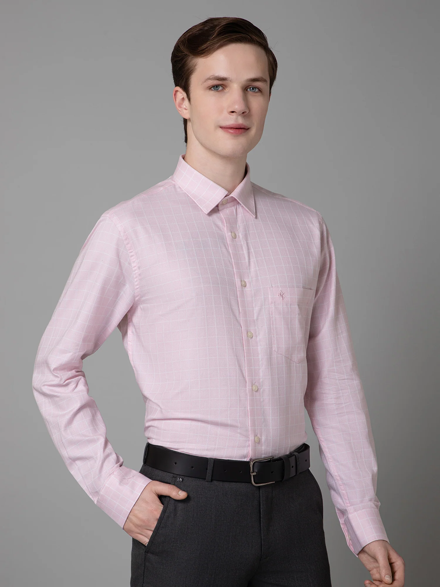 Men's Pink Formal Small Checks Full Sleeve Shirt - Image 3