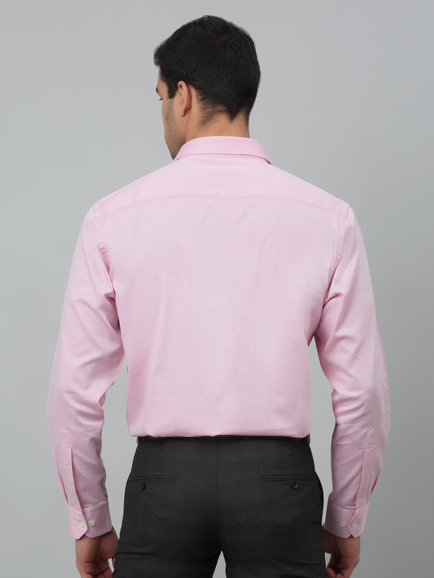 Men's Pink Formal Self Textured Full Sleeve Shirt - Image 4