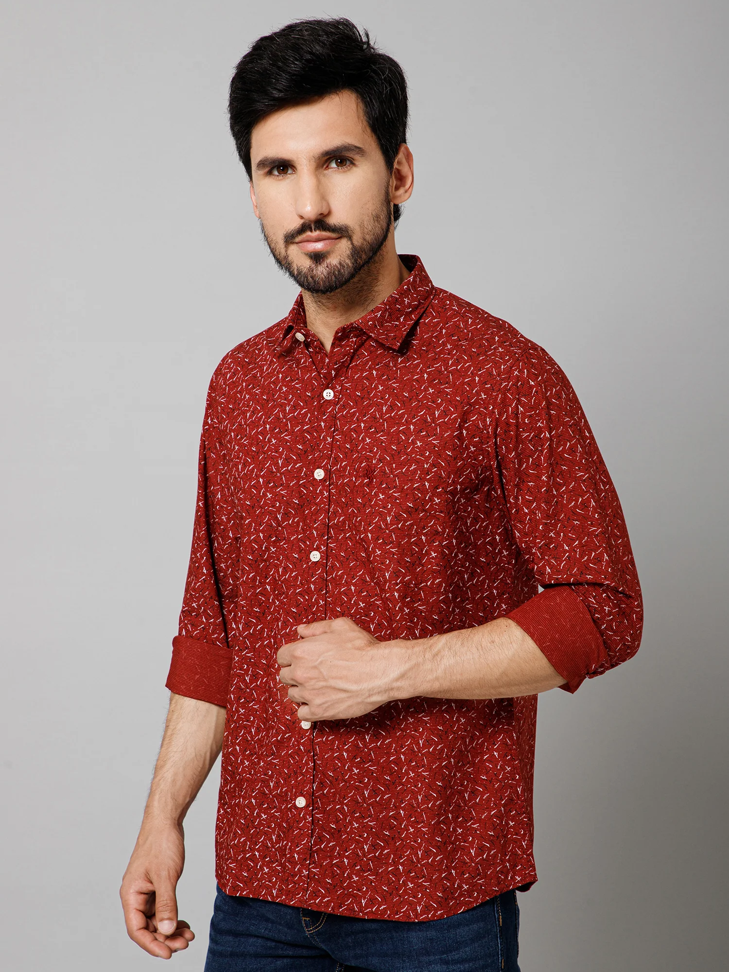 Casual Shirt for Men | Breathable & Soft with Color Fastness Regular Fit Spread Collar Neck Cotton Fabric Printed Pattern - Image 2