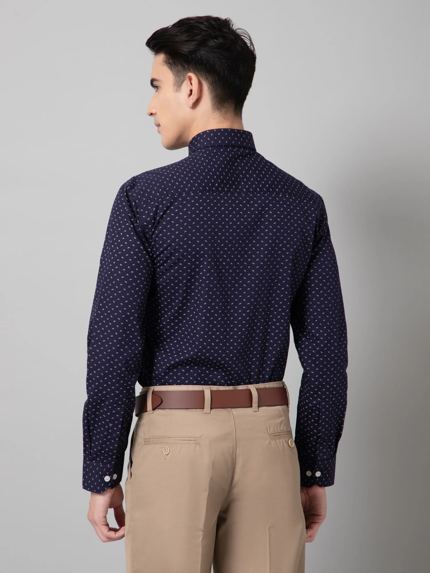 Men's Navy Blue Formal Ditsy Print Full Sleeve Shirt - Image 4